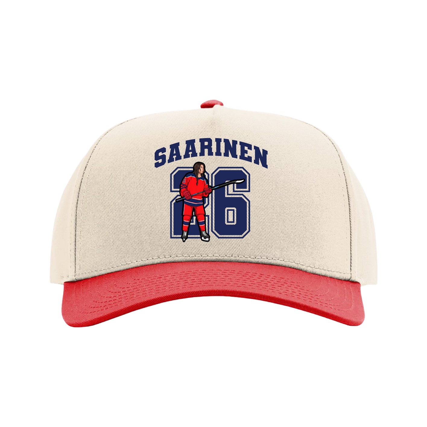 Full Fabric Five-Panel Champ Cap — Number in Cream/Red