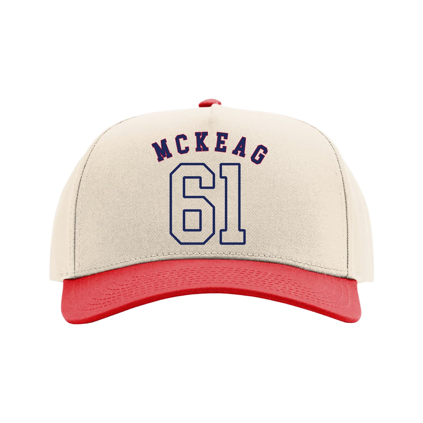 Full Fabric Five-Panel Champ Cap — Shirsey Arch in Cream/Red