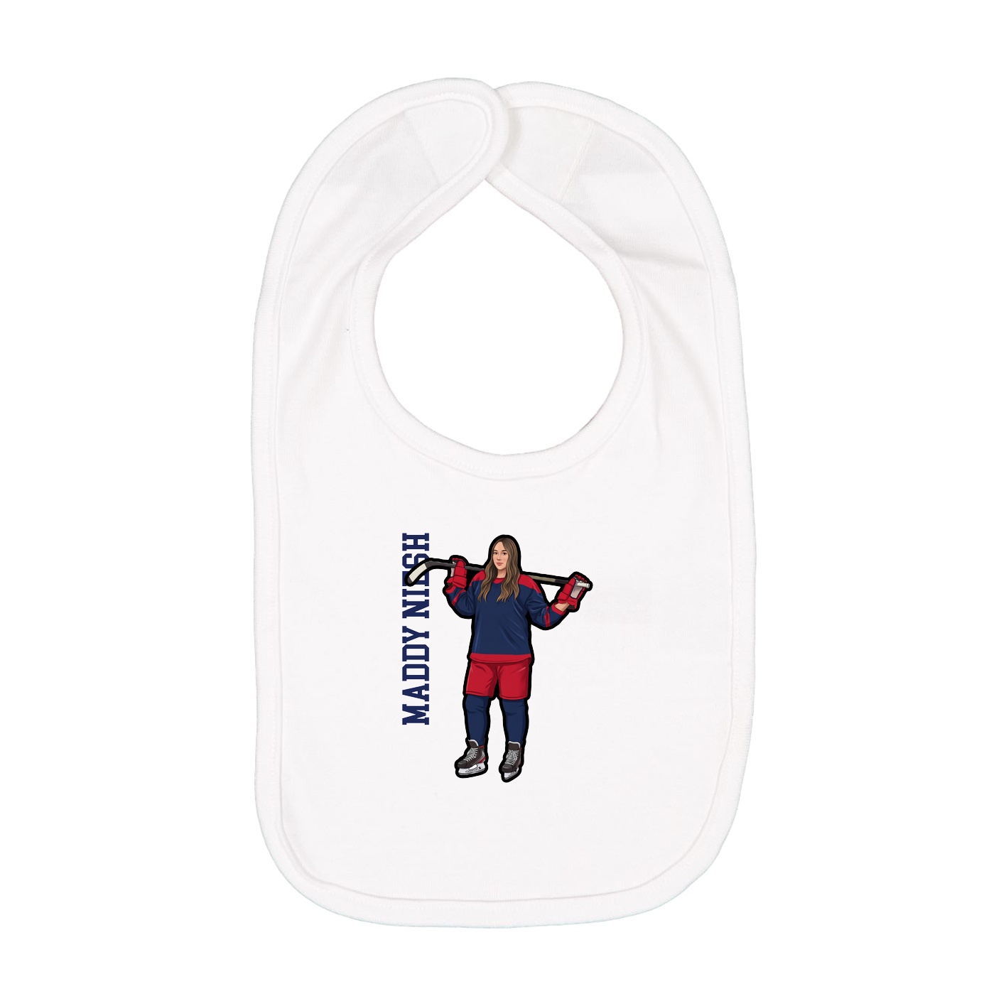 Infant Bib — Name Vertical in White