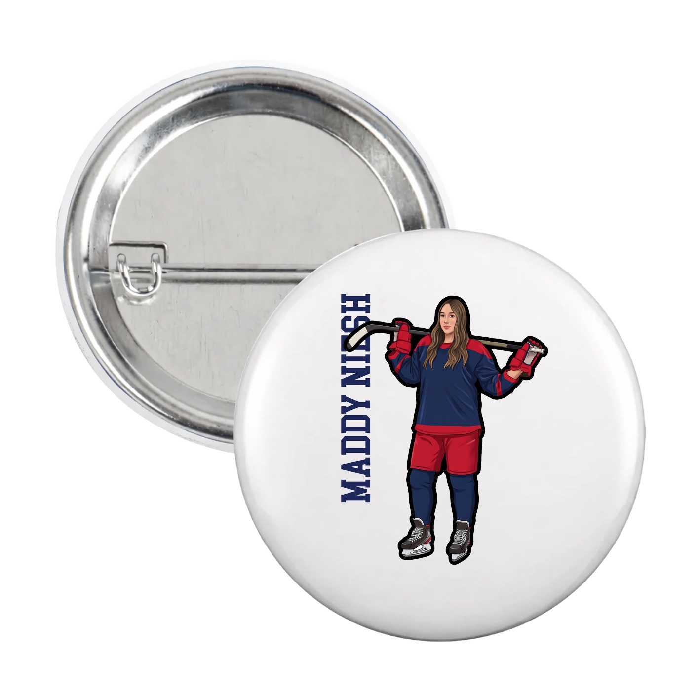 Game Day Button — Name Vertical in White