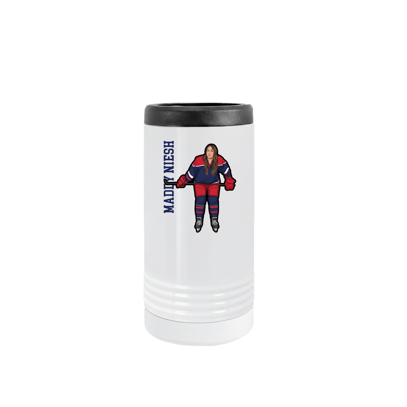 Slim Beverage Holder — Name Vertical in White