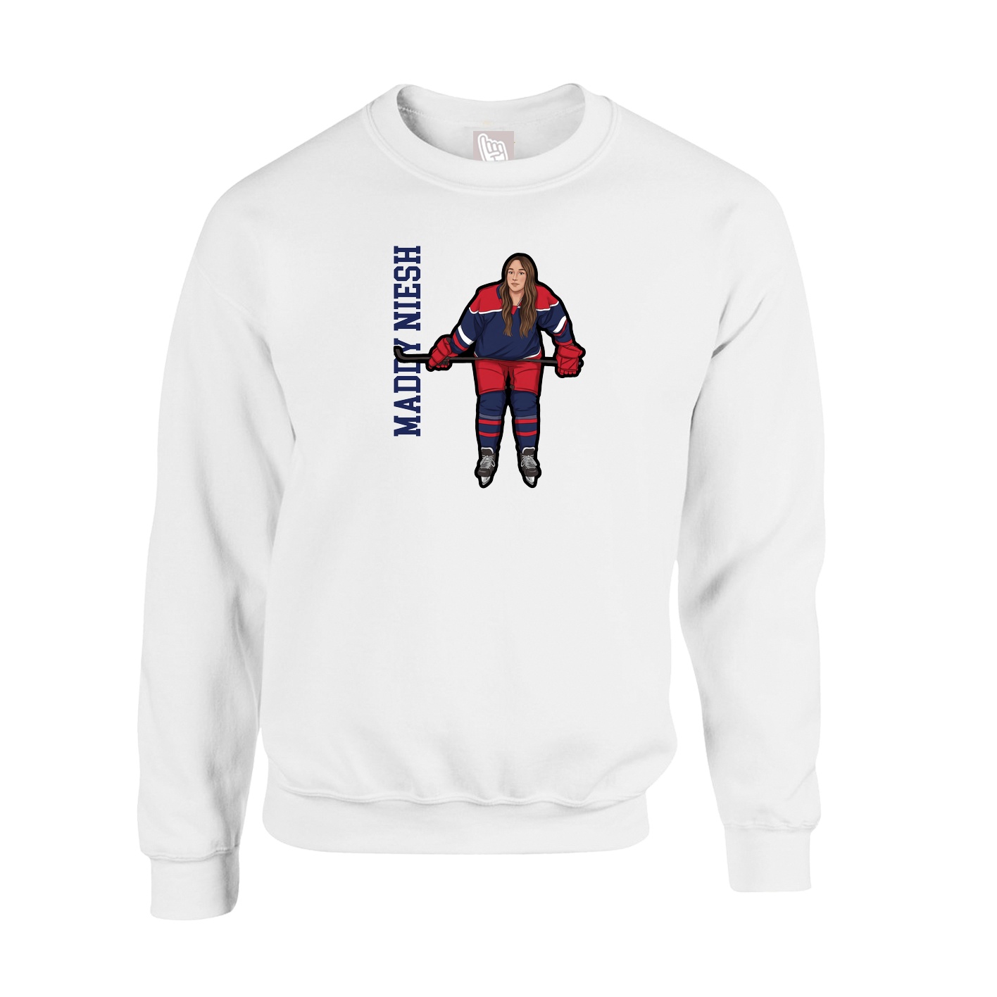 Fleece Crew — Name Vertical in White