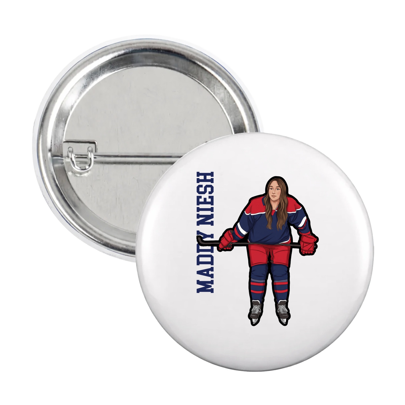 Game Day Button — Name Vertical in White