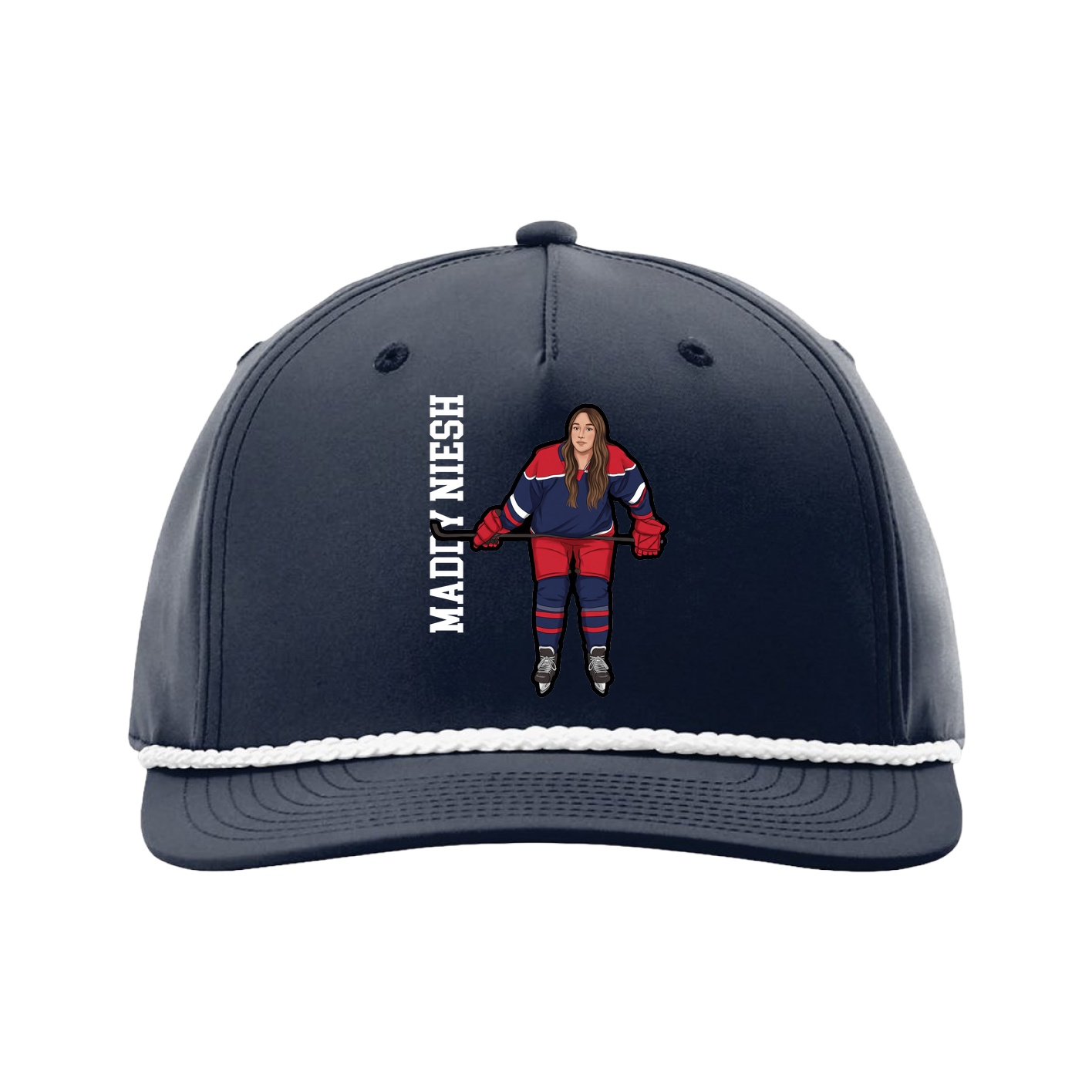 Five-Panel Classic Rope Cap — Name Vertical in Navy