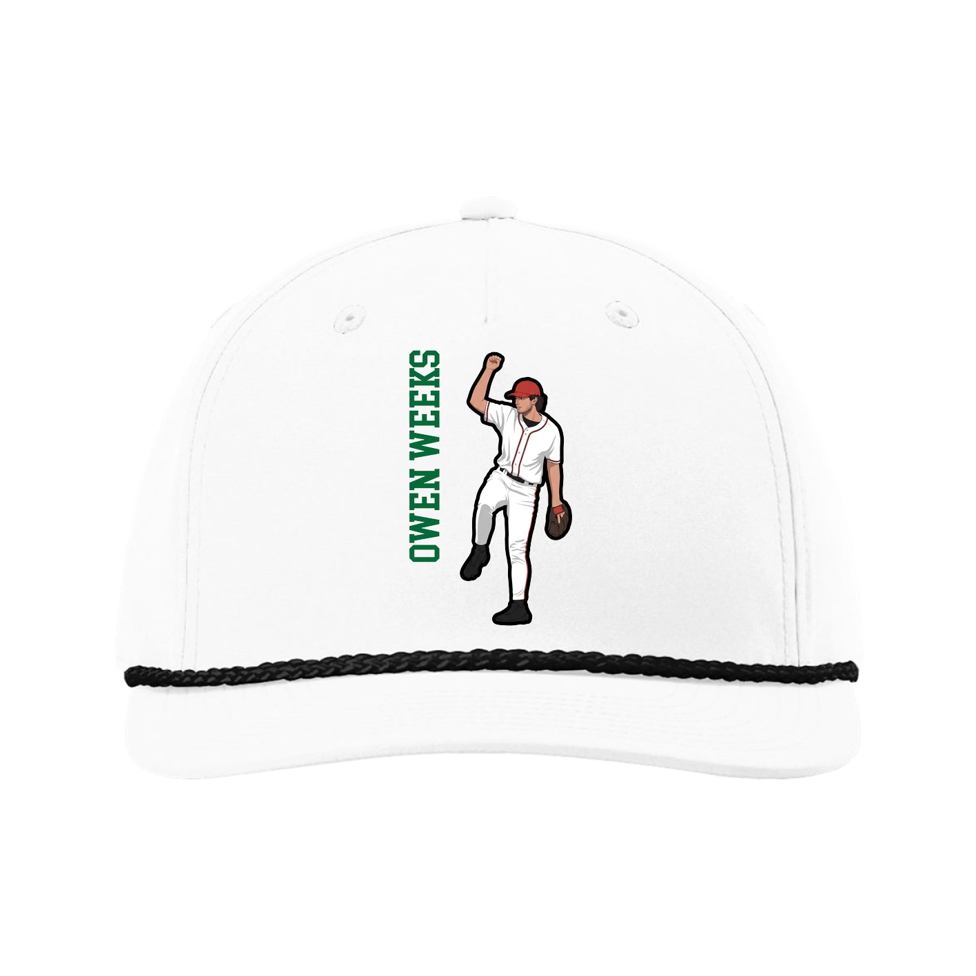 Five-Panel Classic Rope Cap — Name Vertical in White