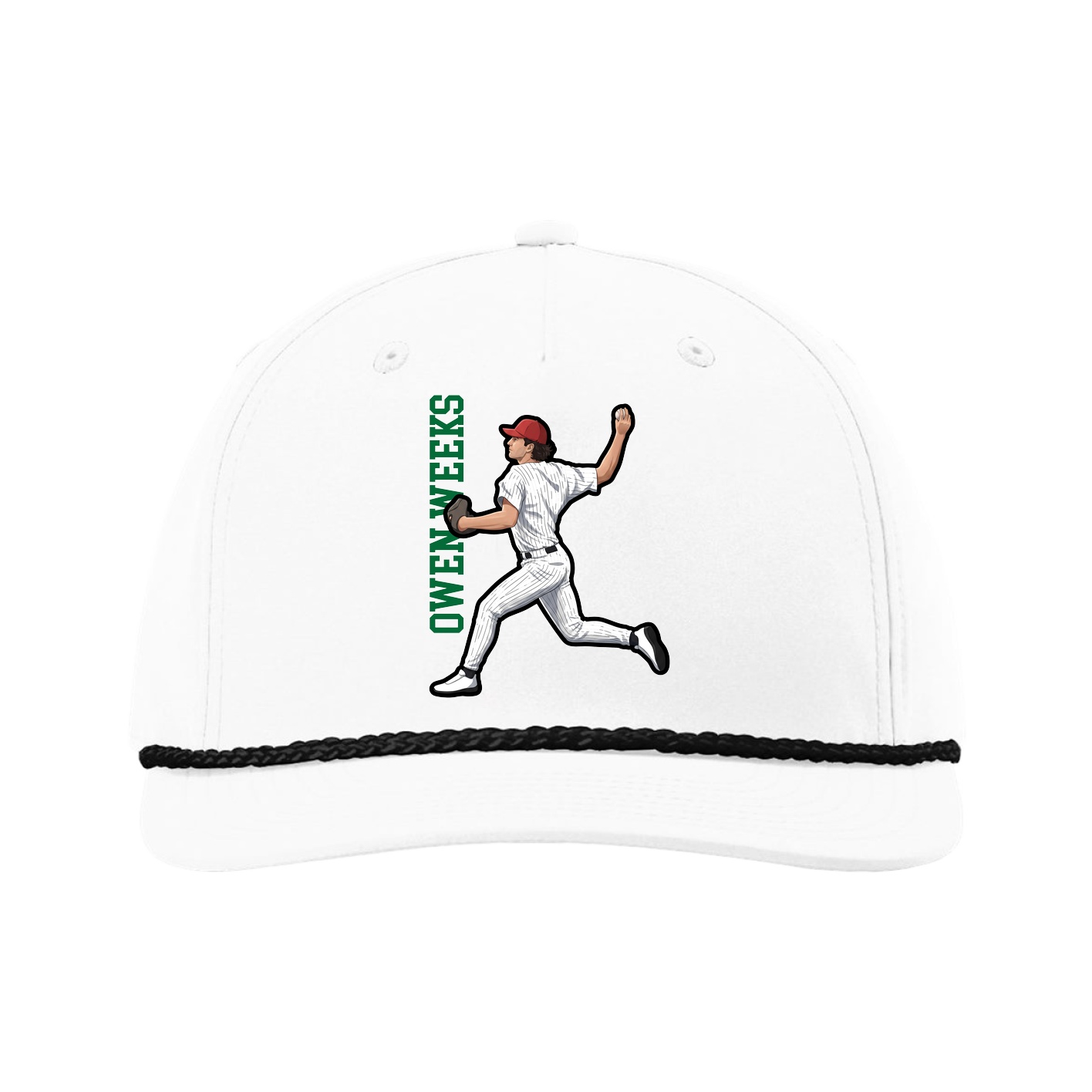 Five-Panel Classic Rope Cap — Name Vertical in White