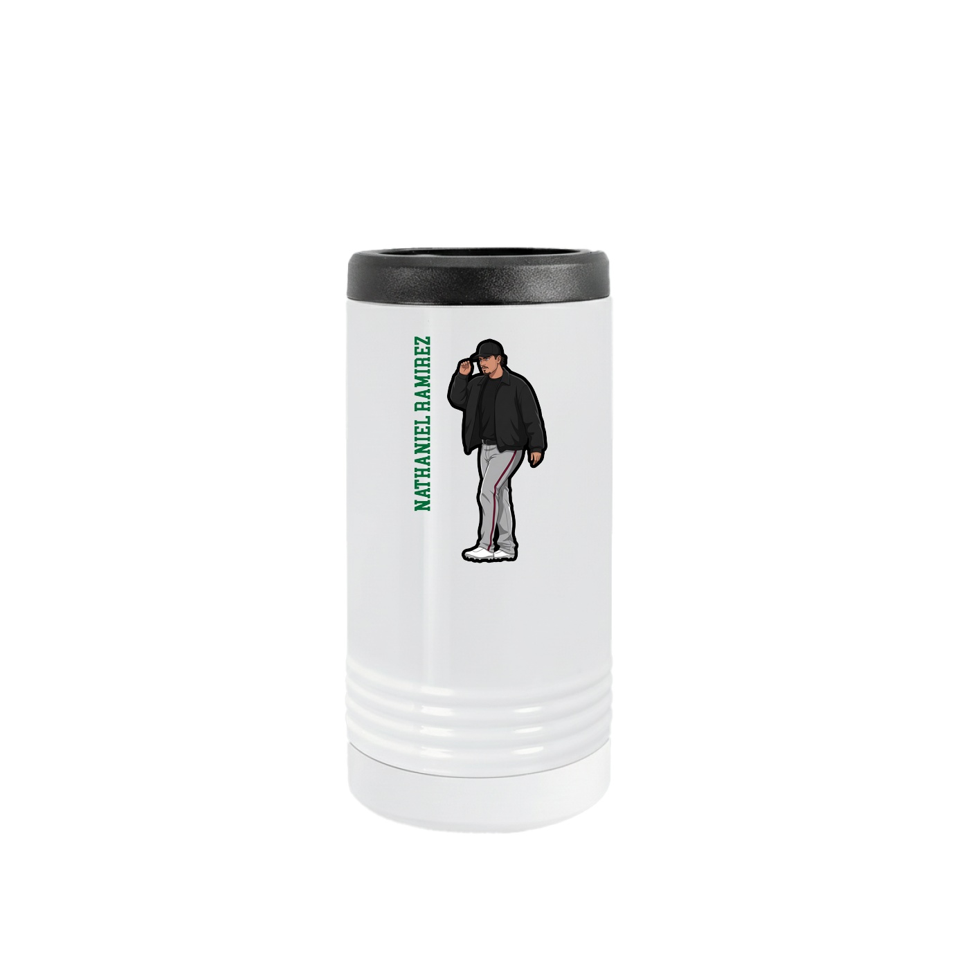 Slim Beverage Holder — Name Vertical in White