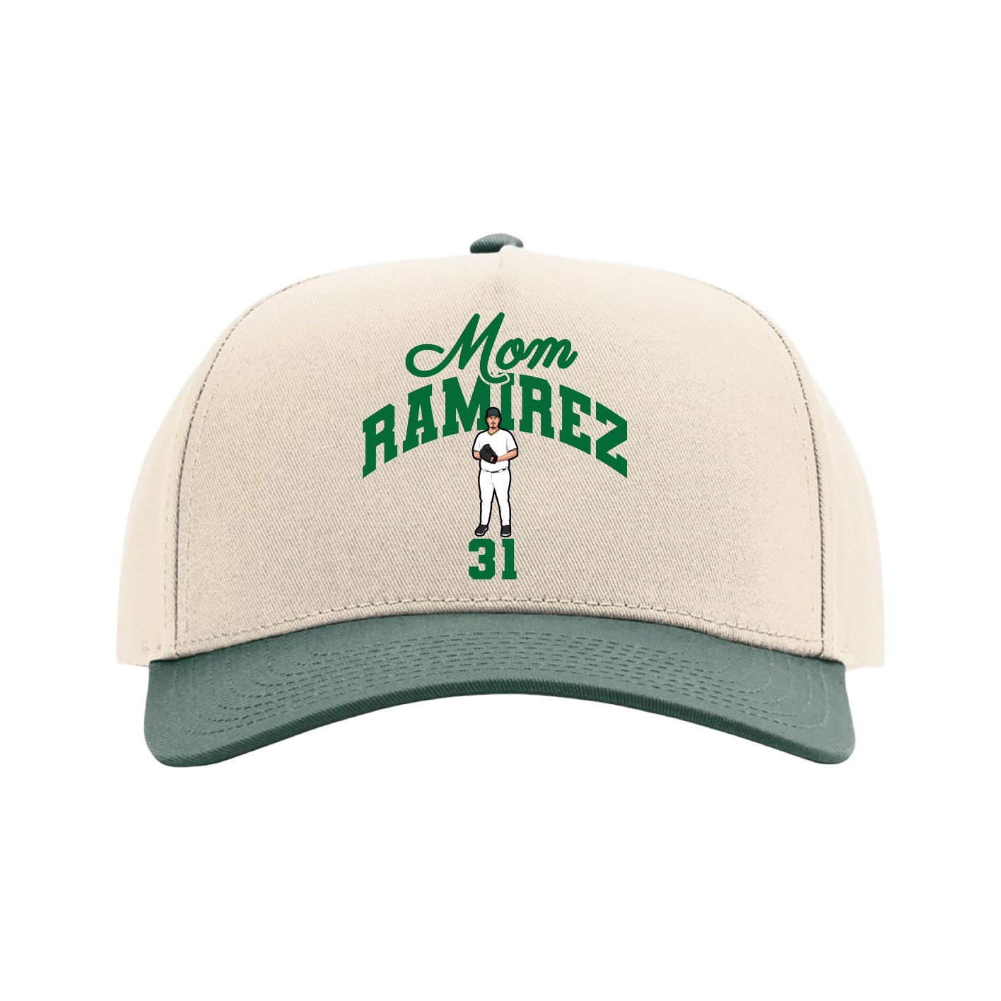 Full Fabric Five-Panel Champ Cap — Mothers Day Arch in Cream/Green