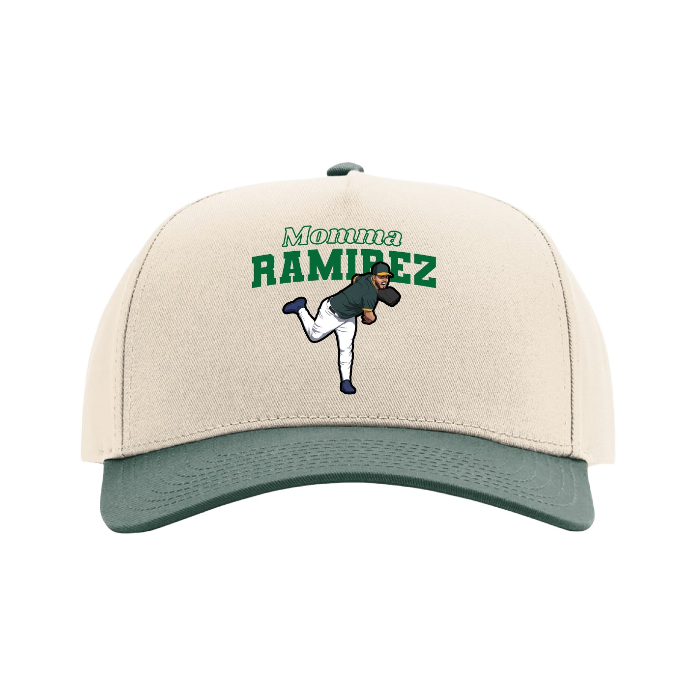 Full Fabric Five-Panel Champ Cap — Mothers Day Block in Cream/Green