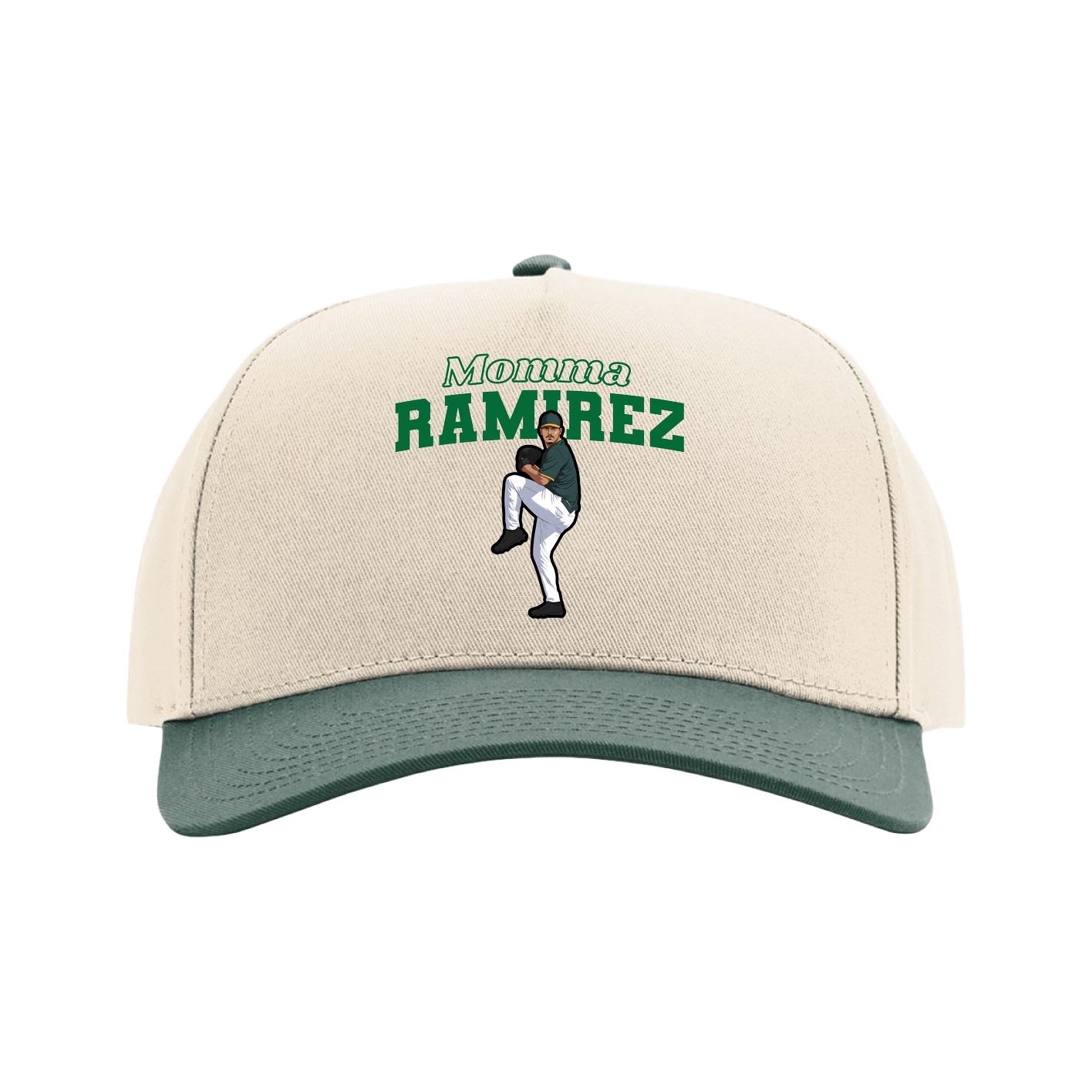 Full Fabric Five-Panel Champ Cap — Mothers Day Block in Cream/Green