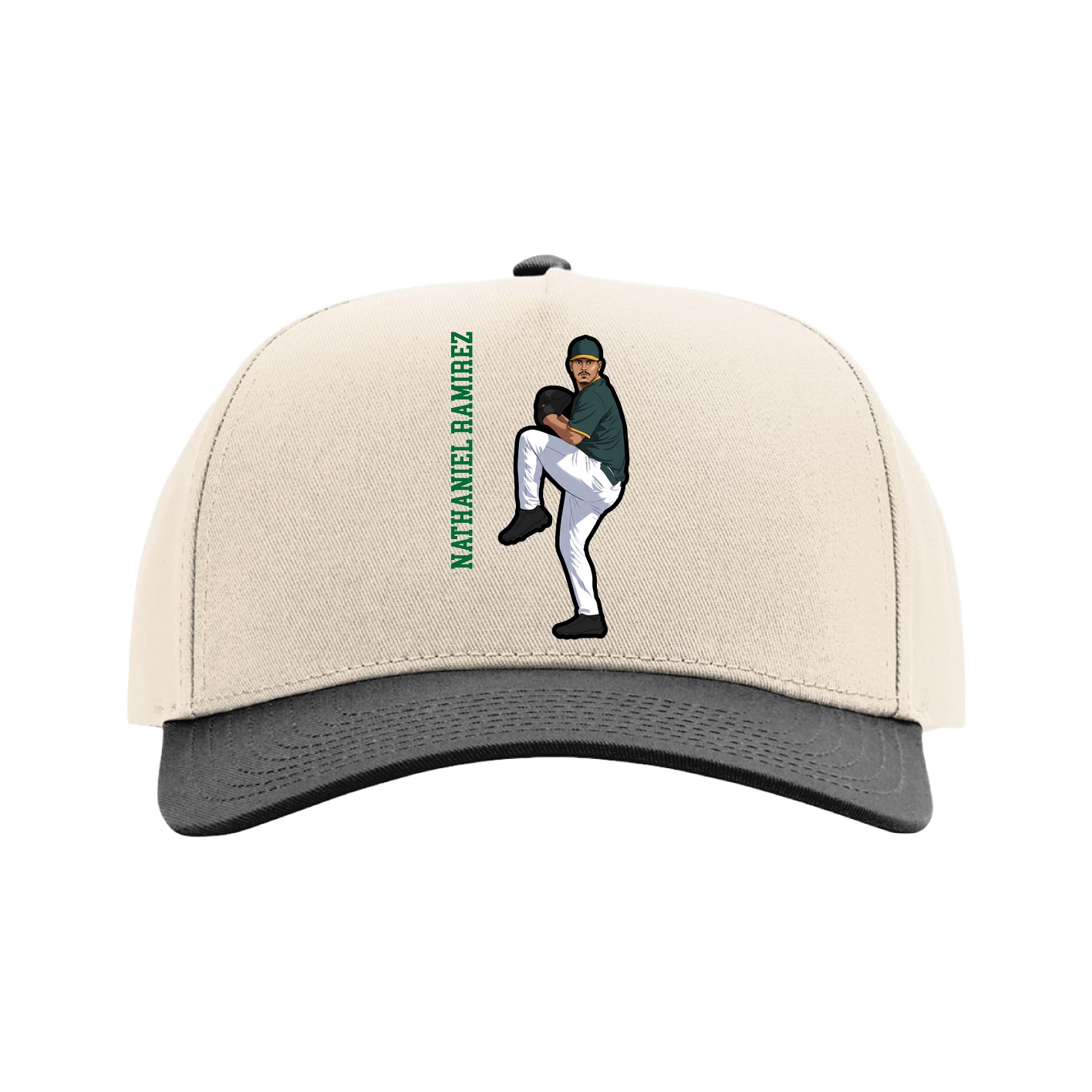 Full Fabric Five-Panel Champ Cap — Name Vertical in Cream/Black