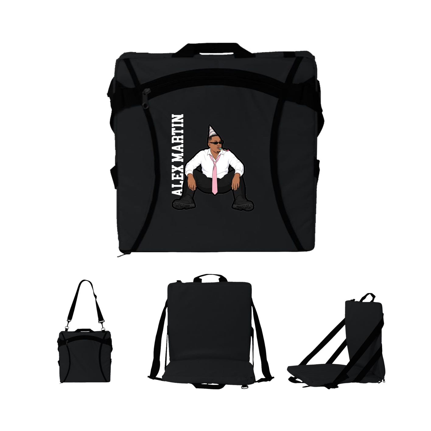 Folding Stadium Seat — Name Vertical in Black