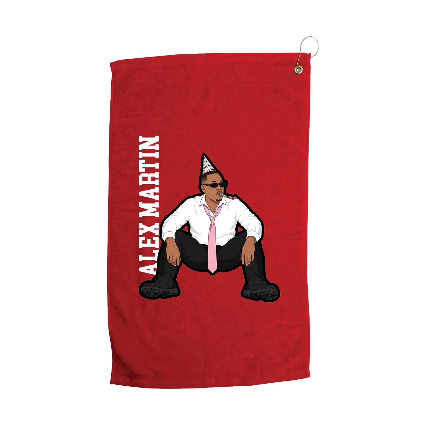 Golf Towel — Name Vertical in Red