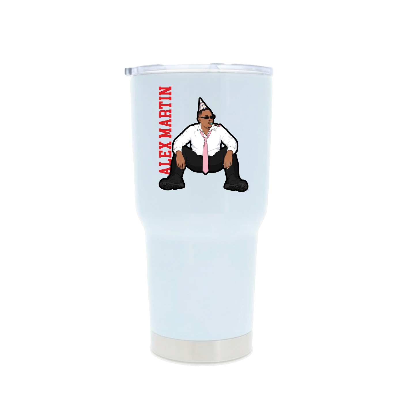 30oz Stainless Steel Tumbler — Name Vertical in White