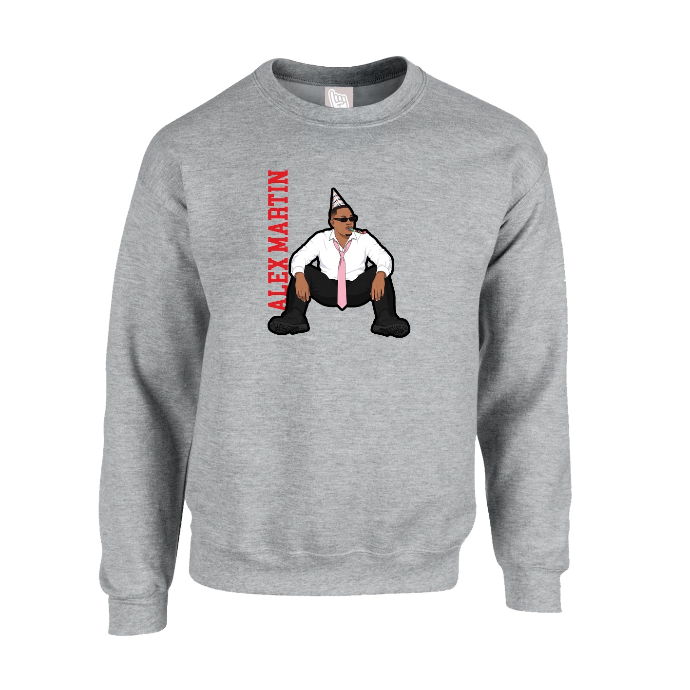 Fleece Crew — Name Vertical in Grey