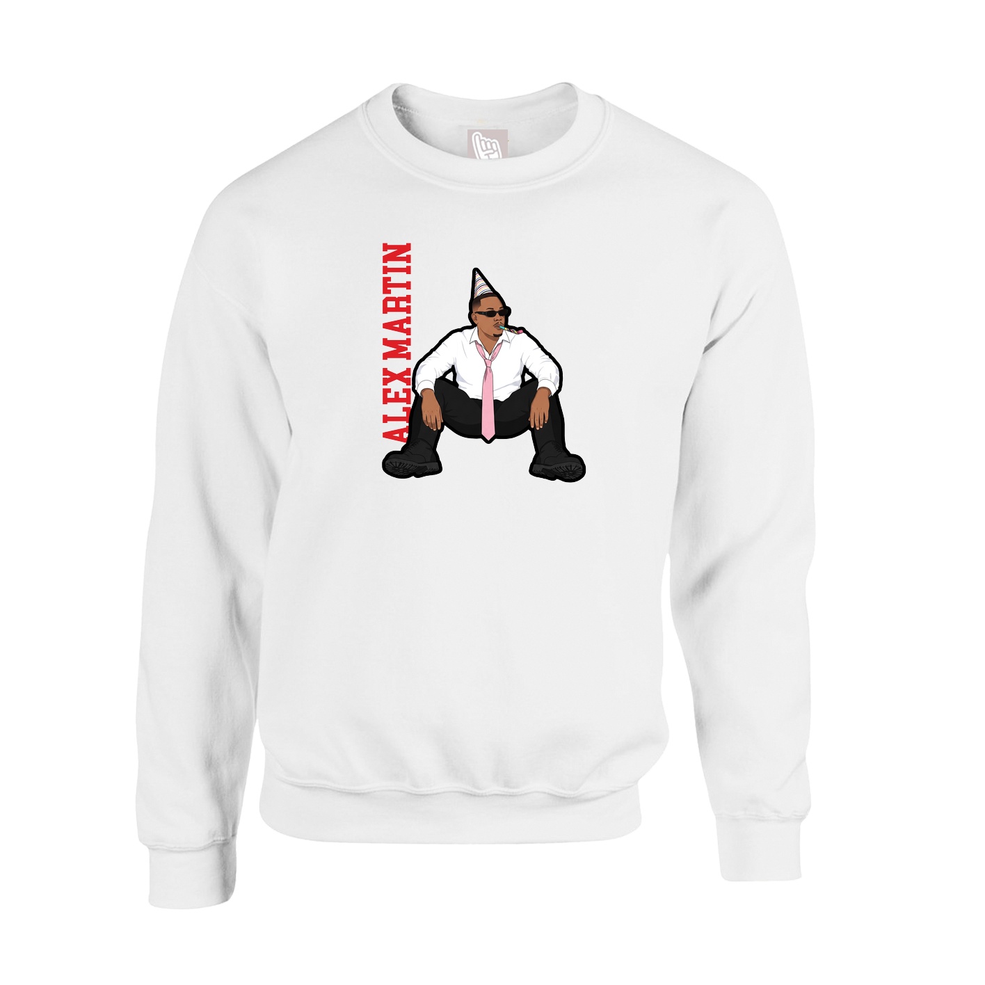 Fleece Crew — Name Vertical in White