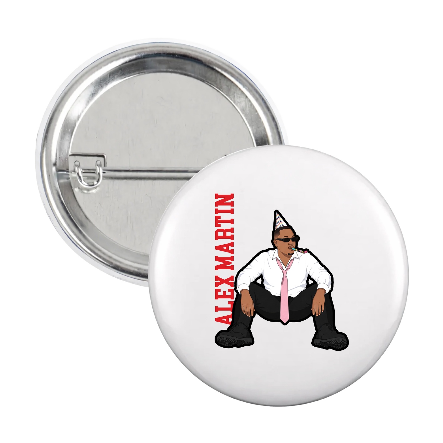 Game Day Button — Name Vertical in White