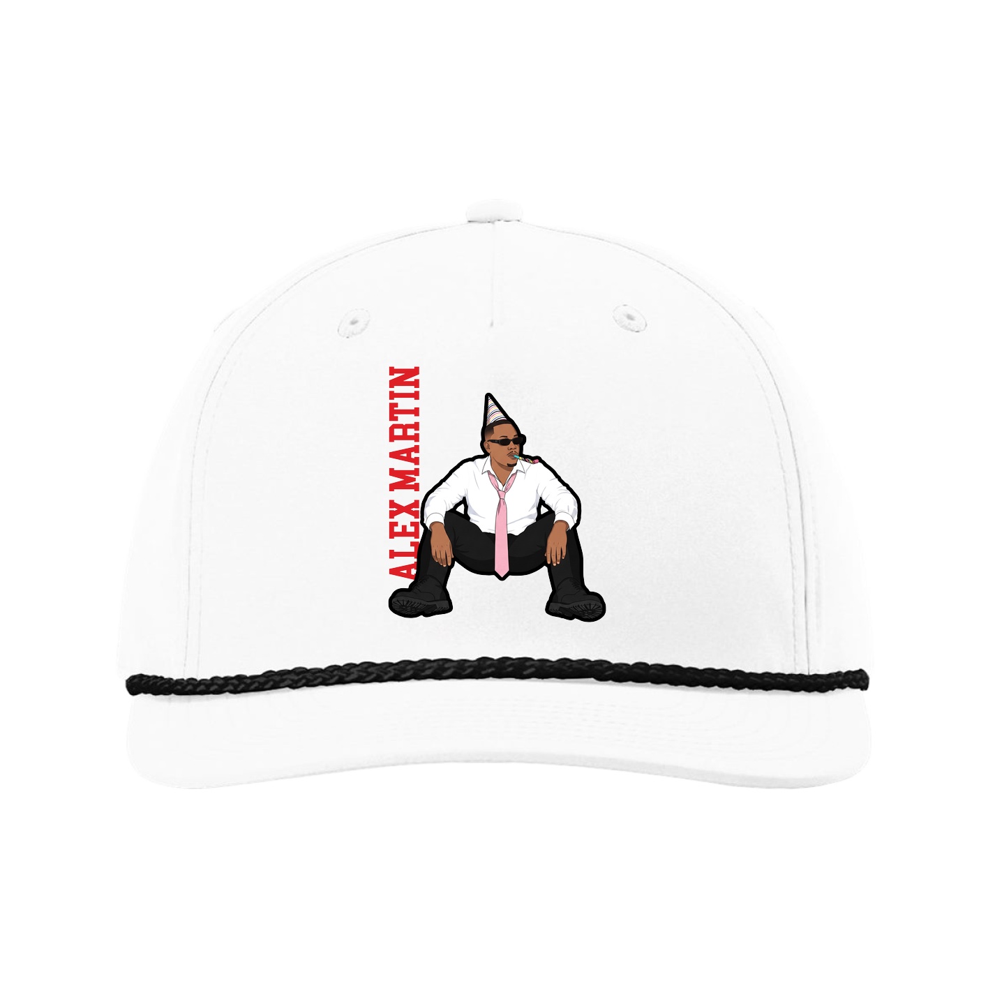 Five-Panel Classic Rope Cap — Name Vertical in White