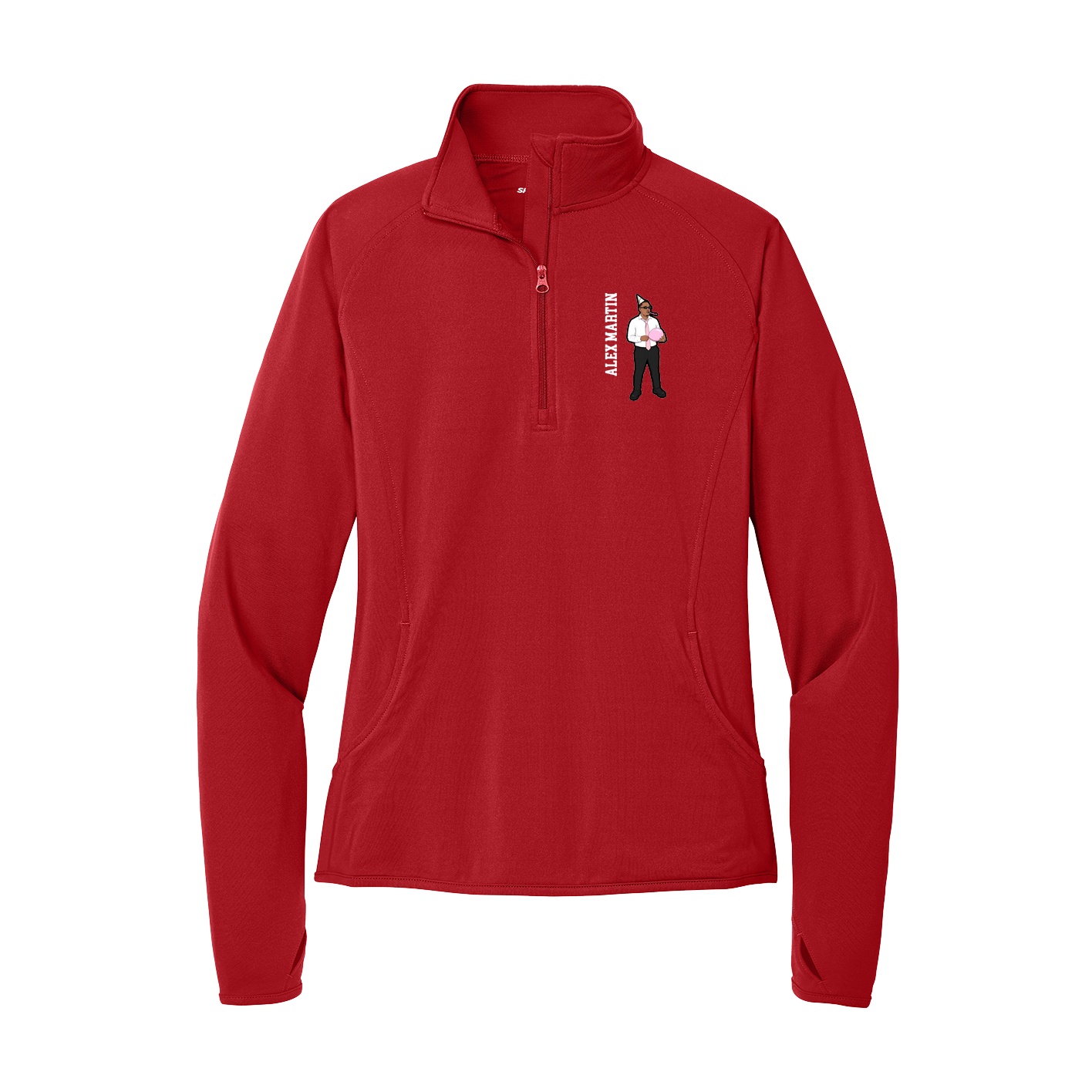 Women's Q-Zip Pullover — Name Vertical in Red