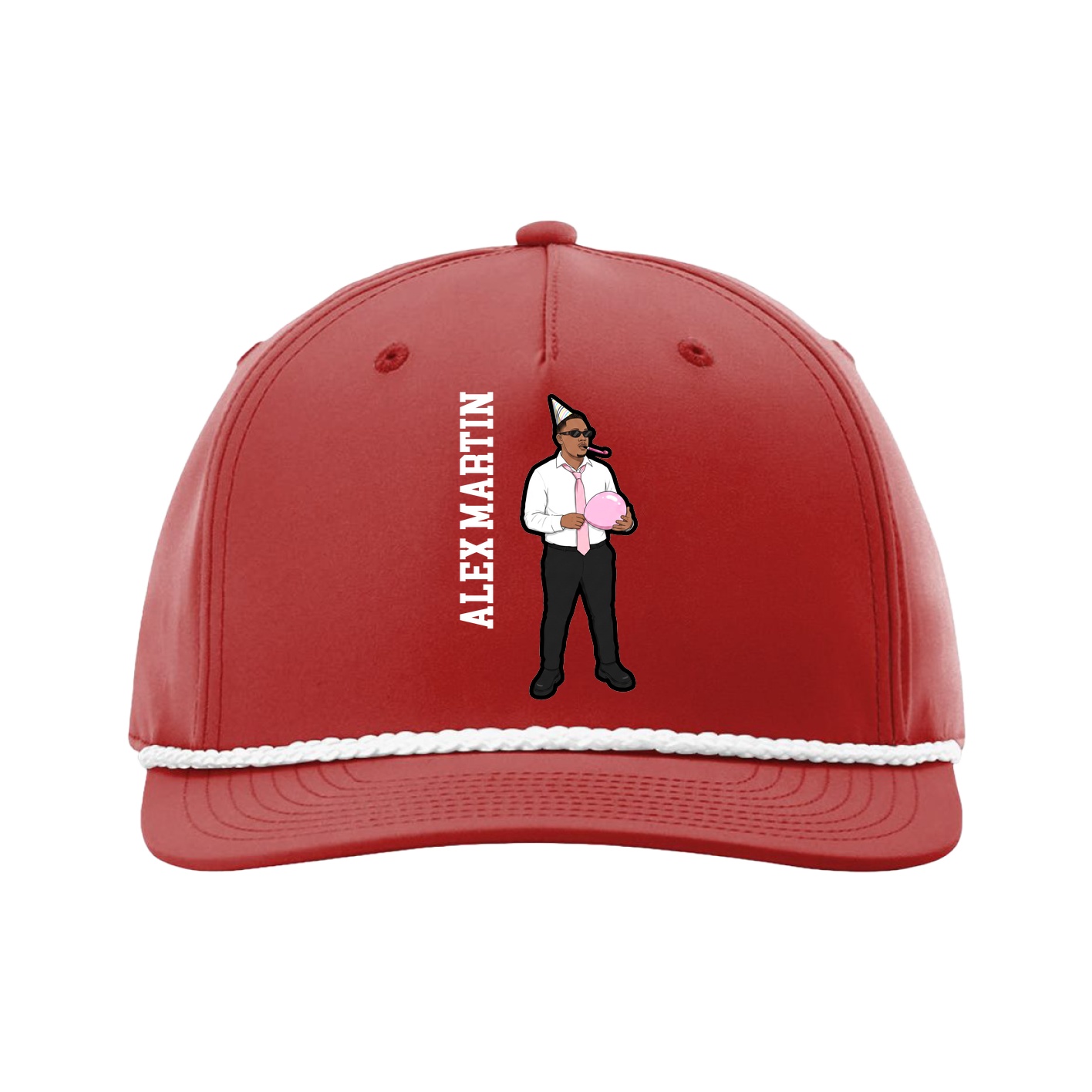 Five-Panel Classic Rope Cap — Name Vertical in Red