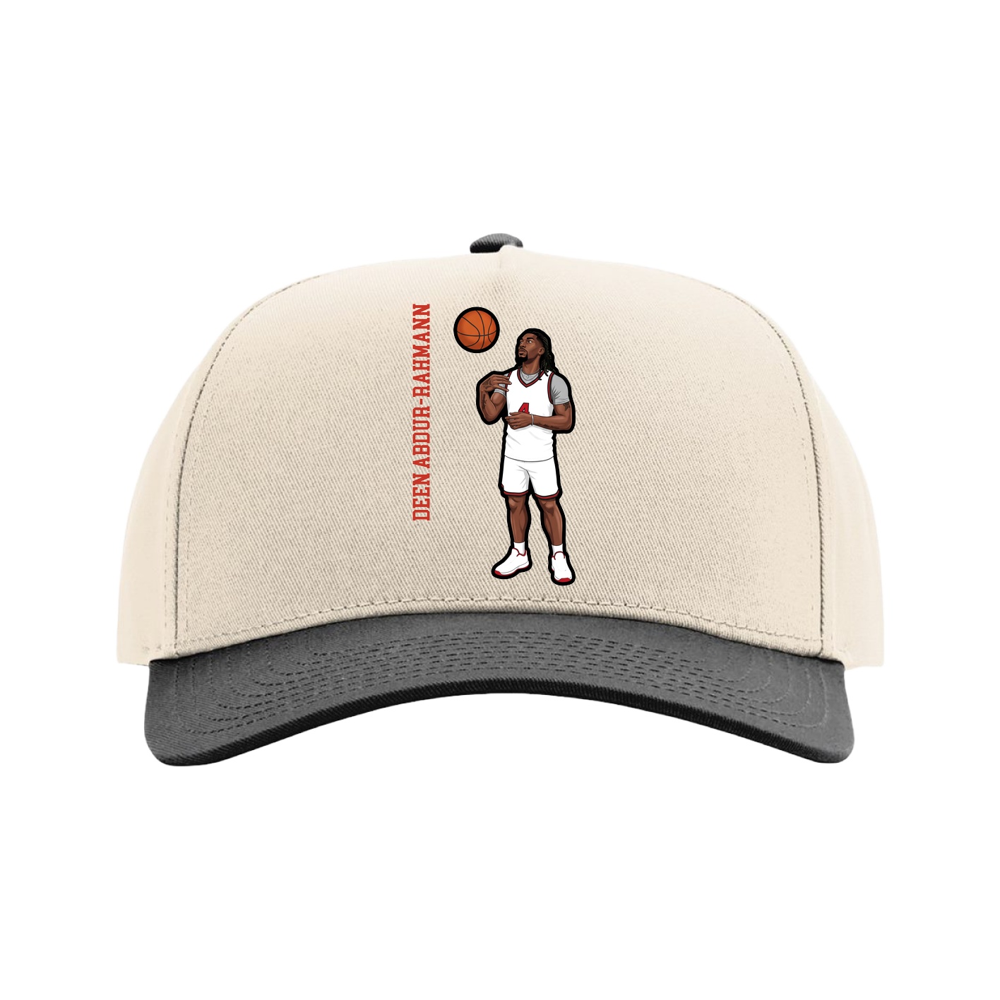 Full Fabric Five-Panel Champ Cap — Name Vertical in Cream/Black
