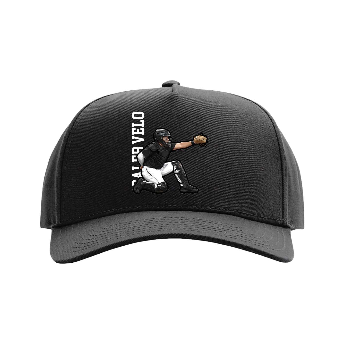 Full Fabric Five-Panel Champ Cap — Name Vertical in Black