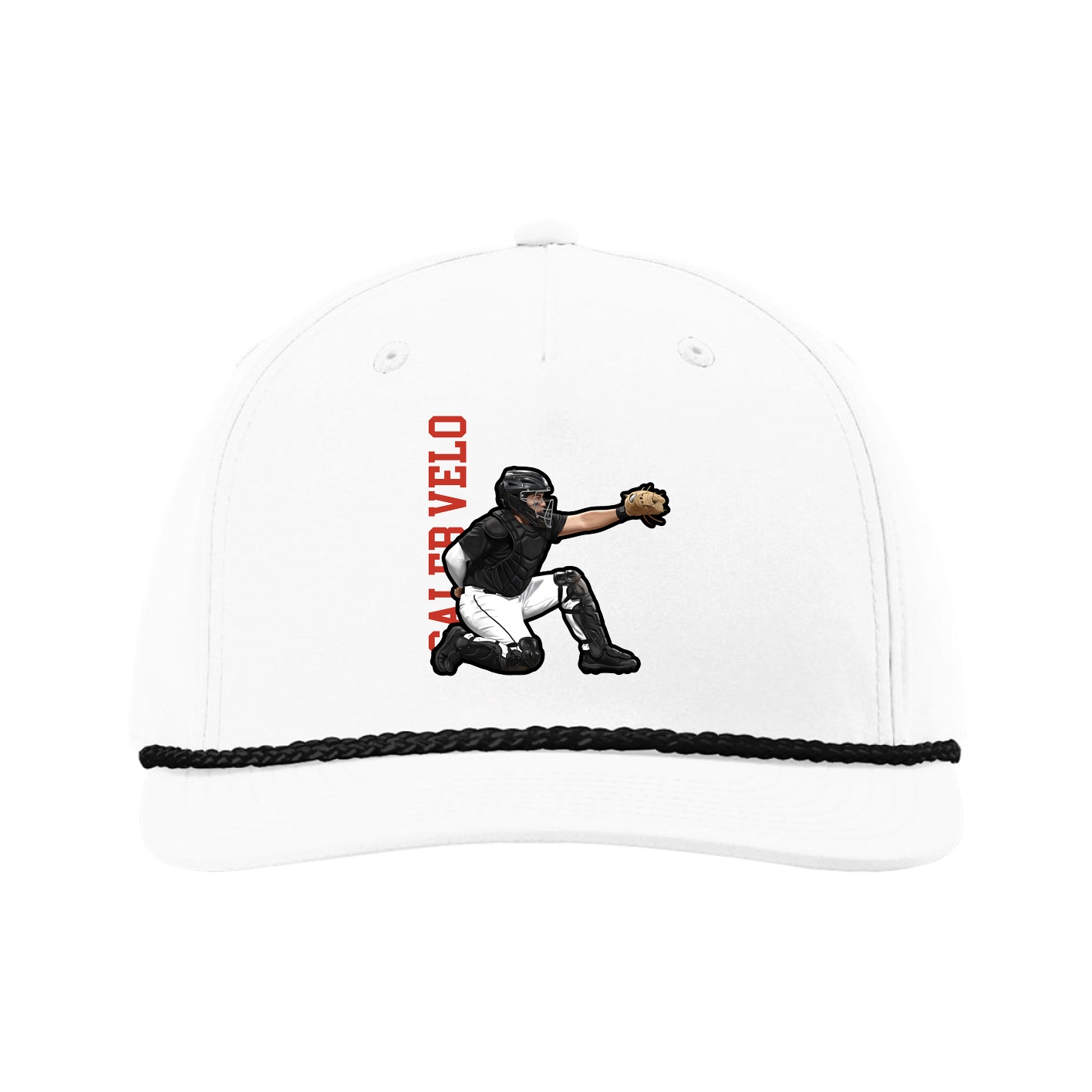 Five-Panel Classic Rope Cap — Name Vertical in White
