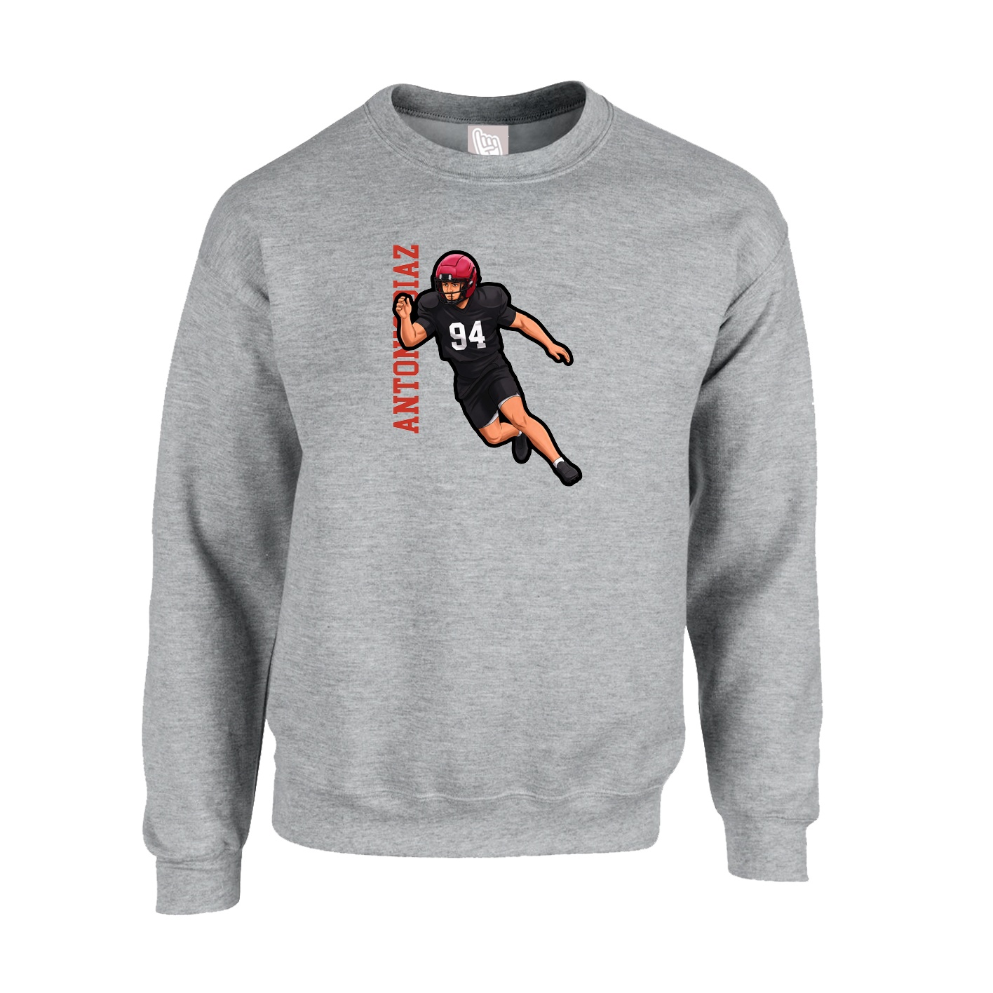 Fleece Crew — Name Vertical in Grey