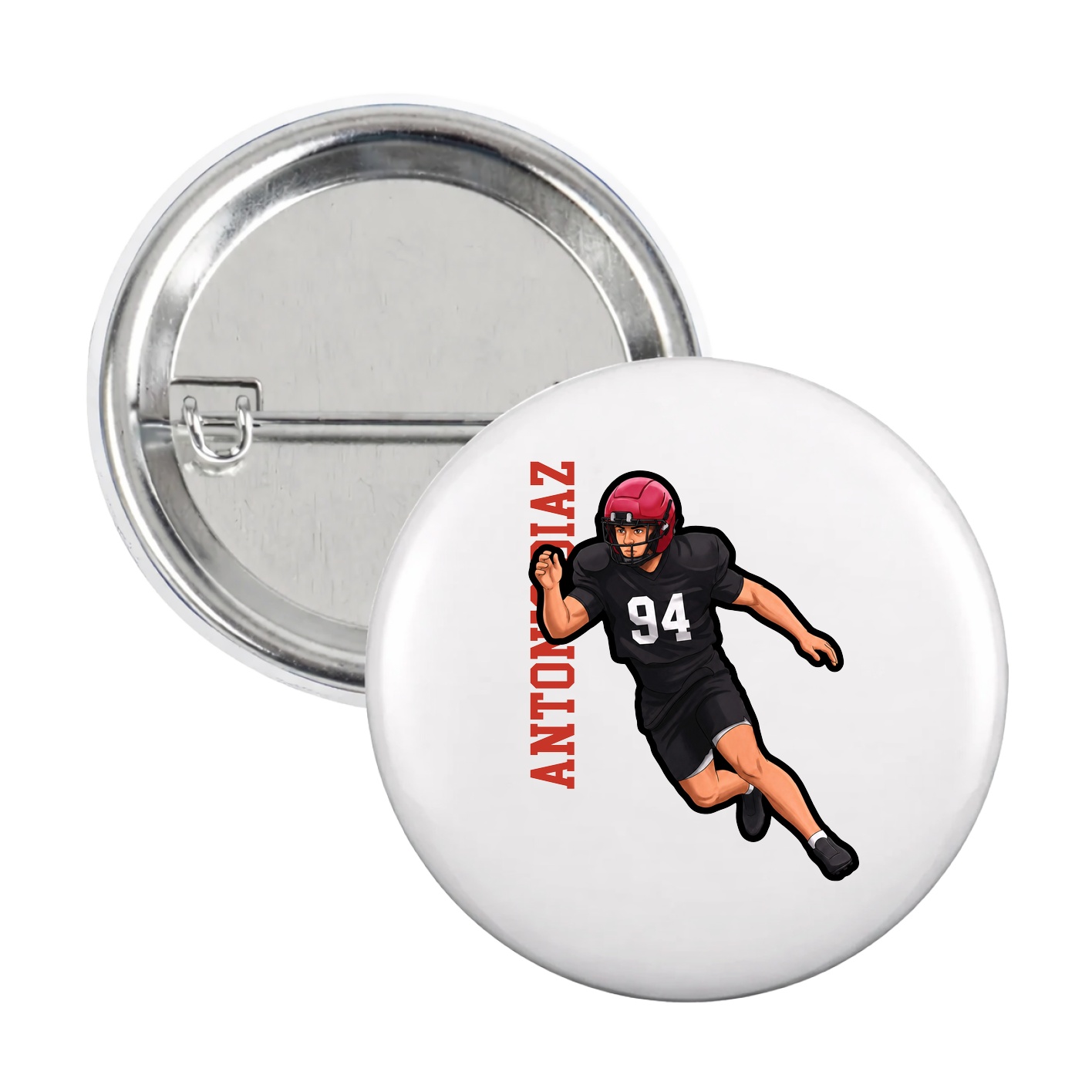 Game Day Button — Name Vertical in White
