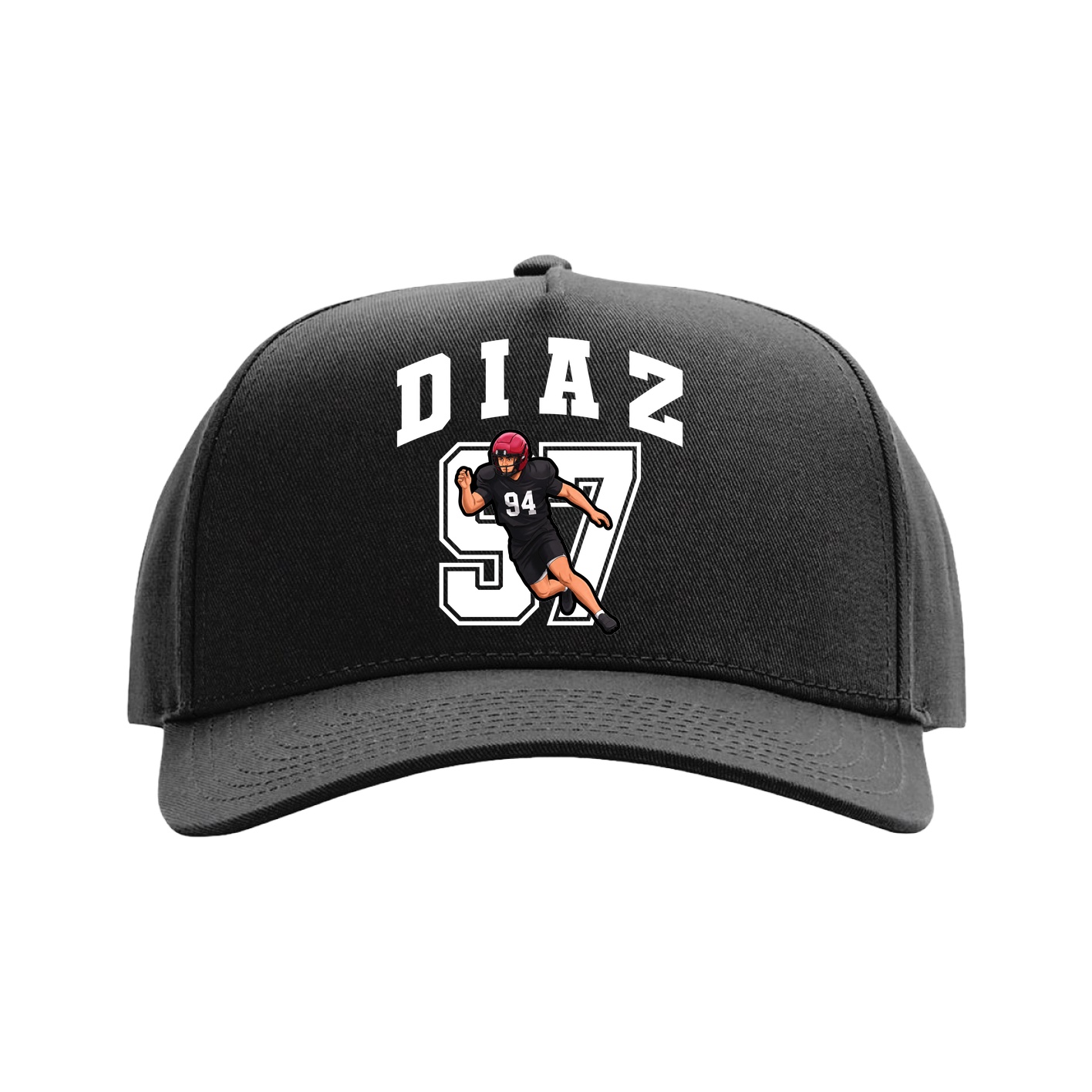 Full Fabric Five-Panel Champ Cap — Number in Black