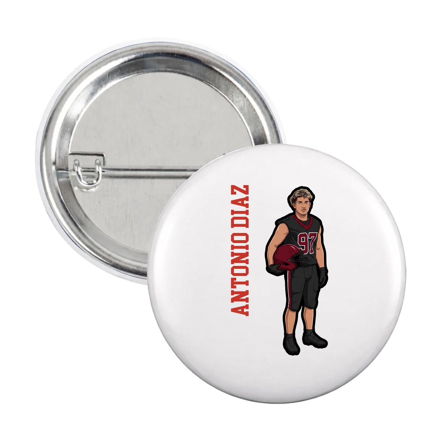 Game Day Button — Name Vertical in White