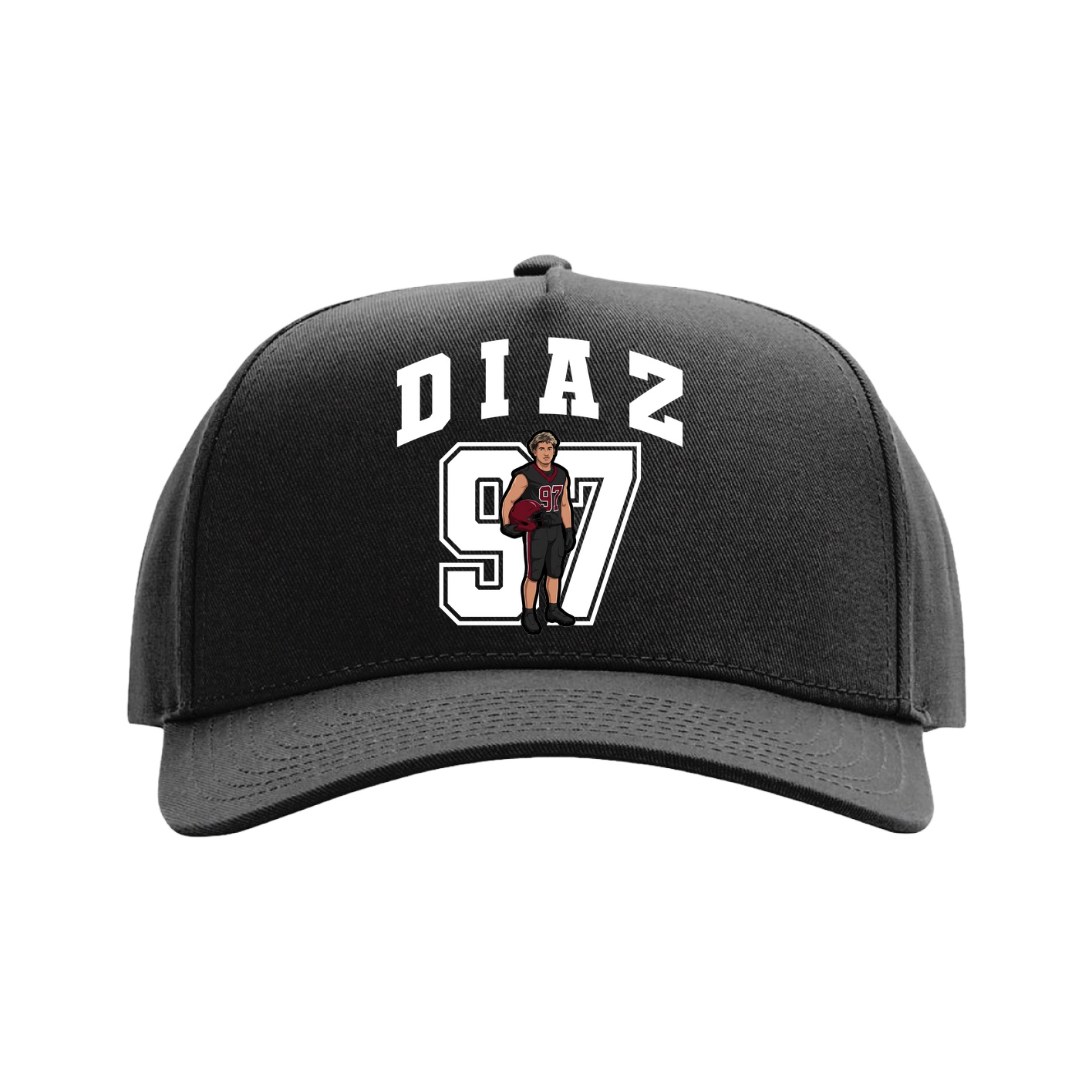 Full Fabric Five-Panel Champ Cap — Number in Black