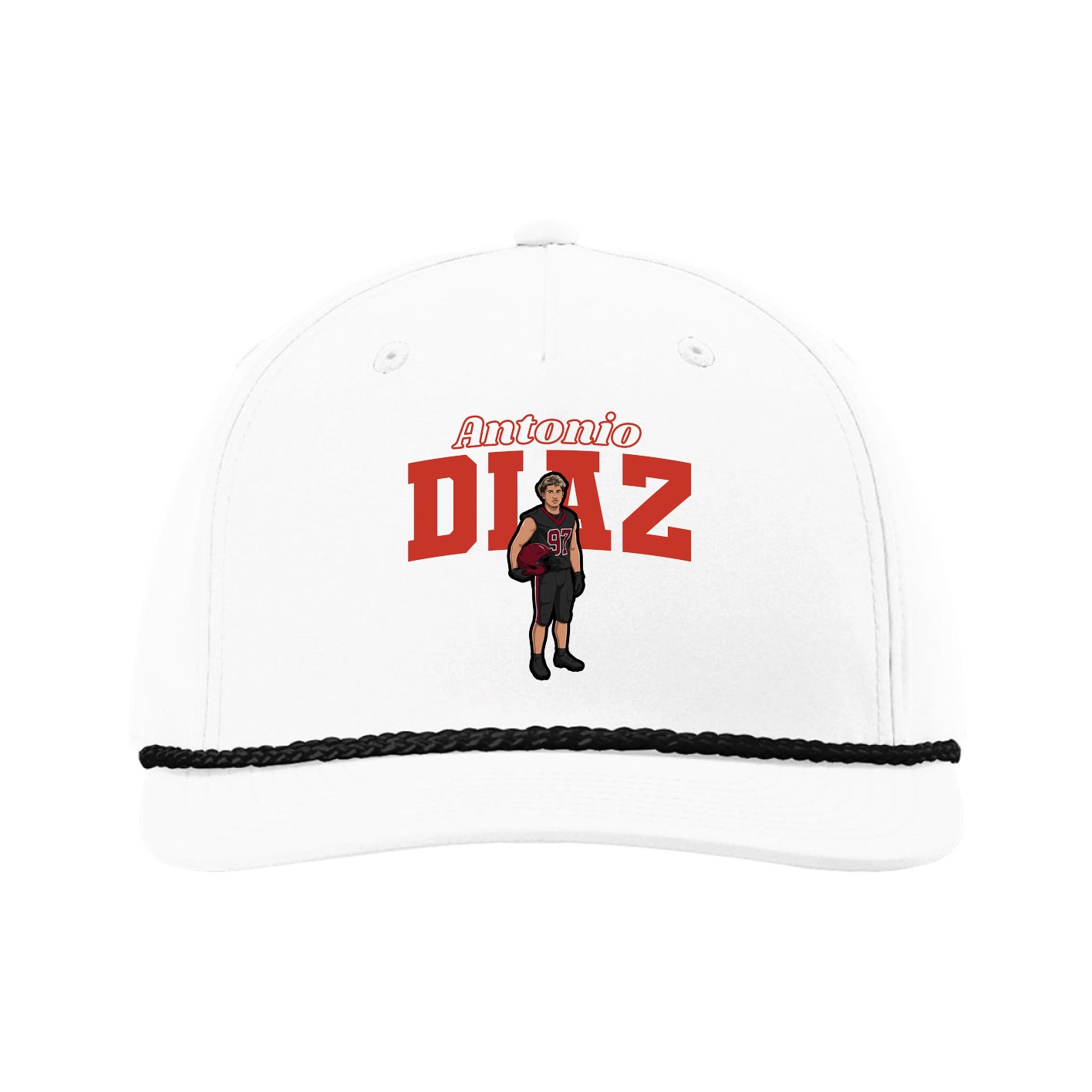 Five-Panel Classic Rope Cap — Name Arch in White