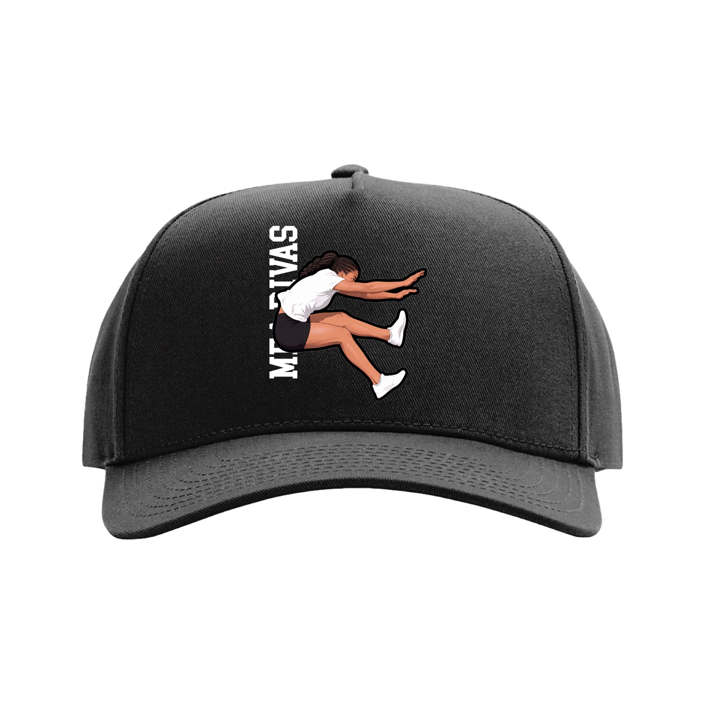 Full Fabric Five-Panel Champ Cap — Name Vertical in Black