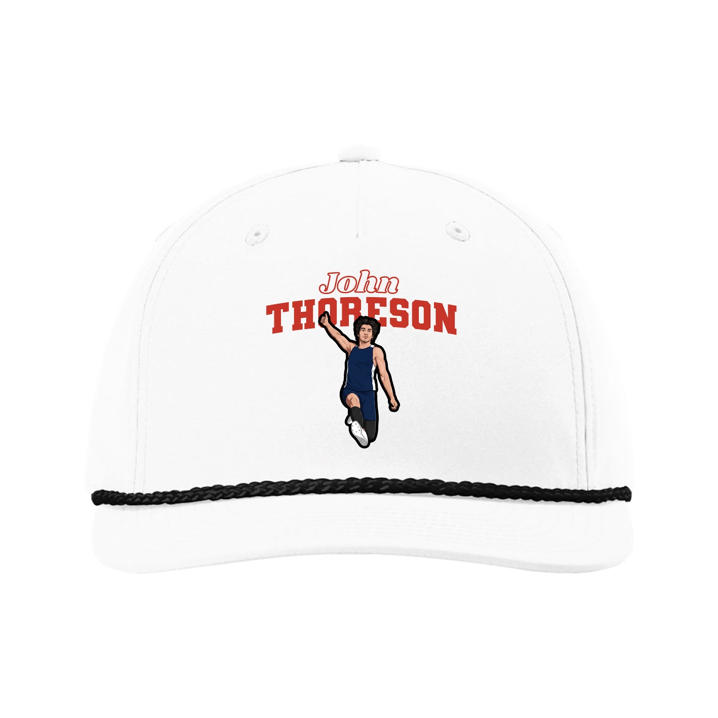 Five-Panel Classic Rope Cap — Name Arch in White