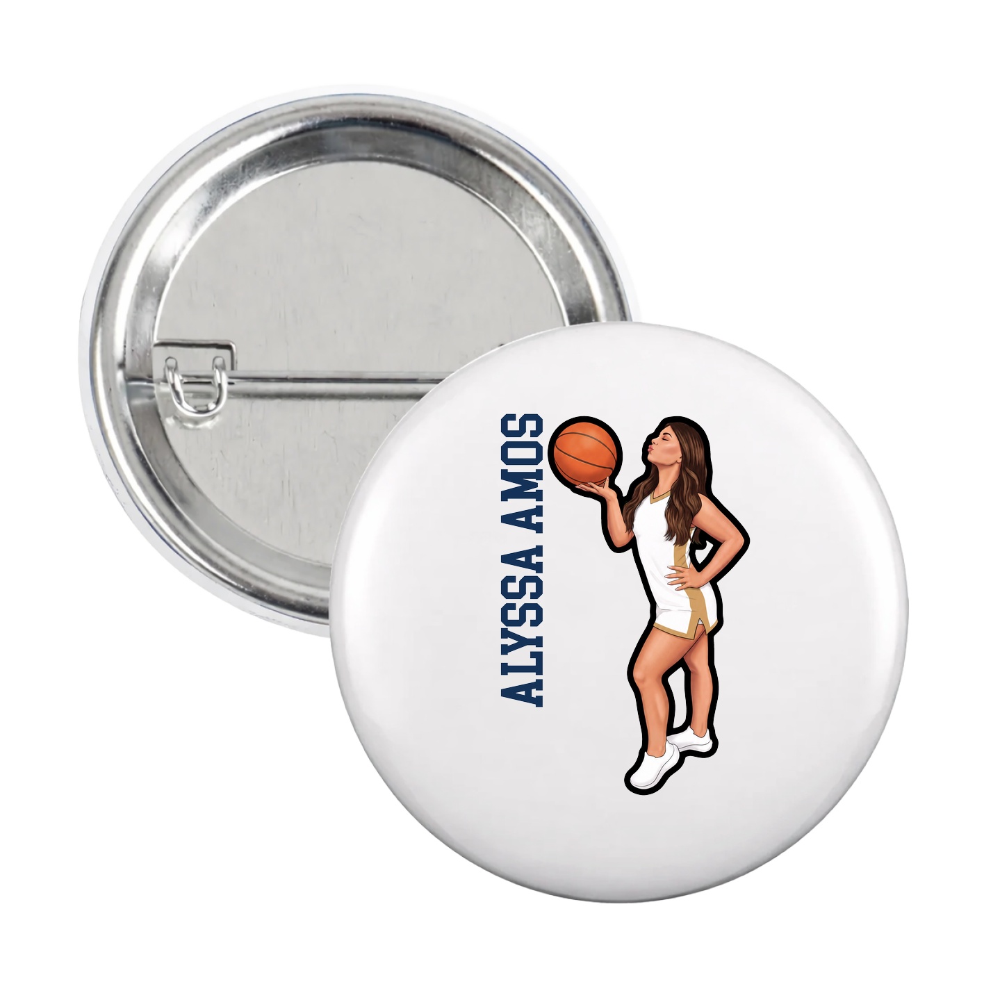 Game Day Button — Name Vertical in White