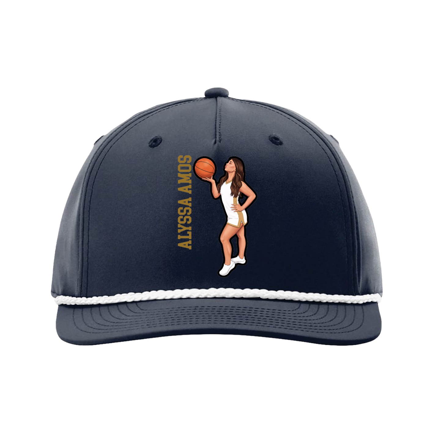 Five-Panel Classic Rope Cap — Name Vertical in Navy