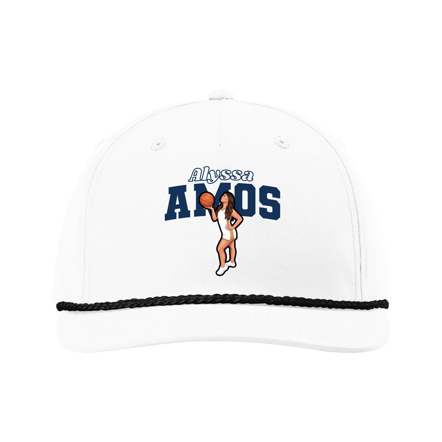 Five-Panel Classic Rope Cap — Name Arch in White