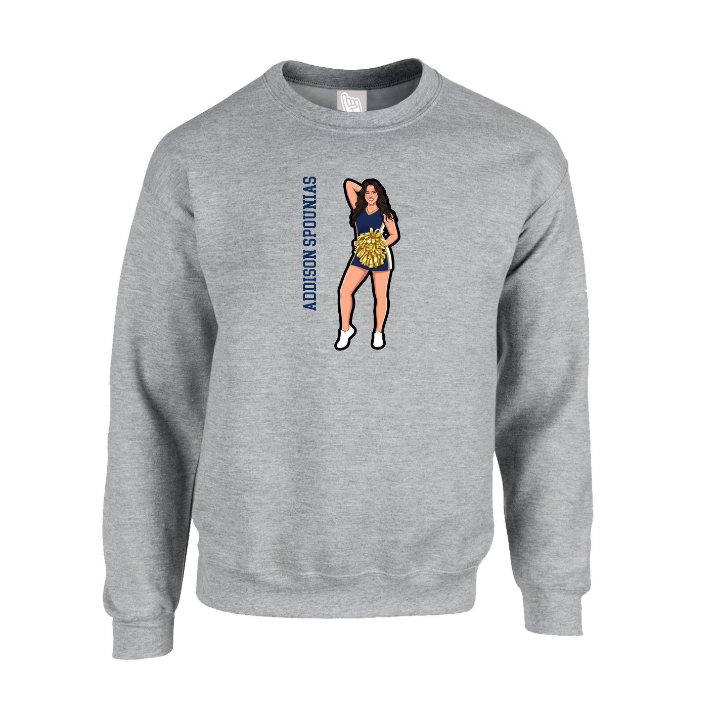 Fleece Crew — Name Vertical in Grey