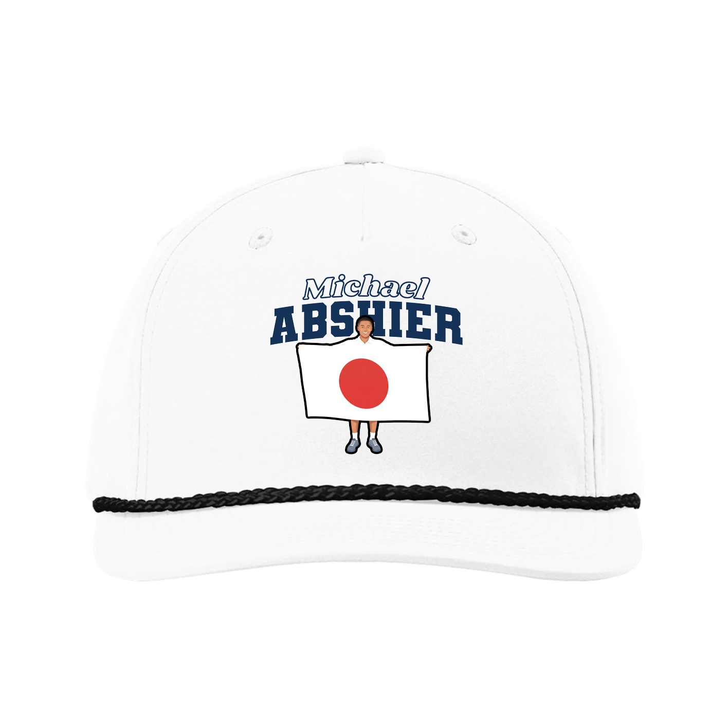 Five-Panel Classic Rope Cap — Name Arch in White