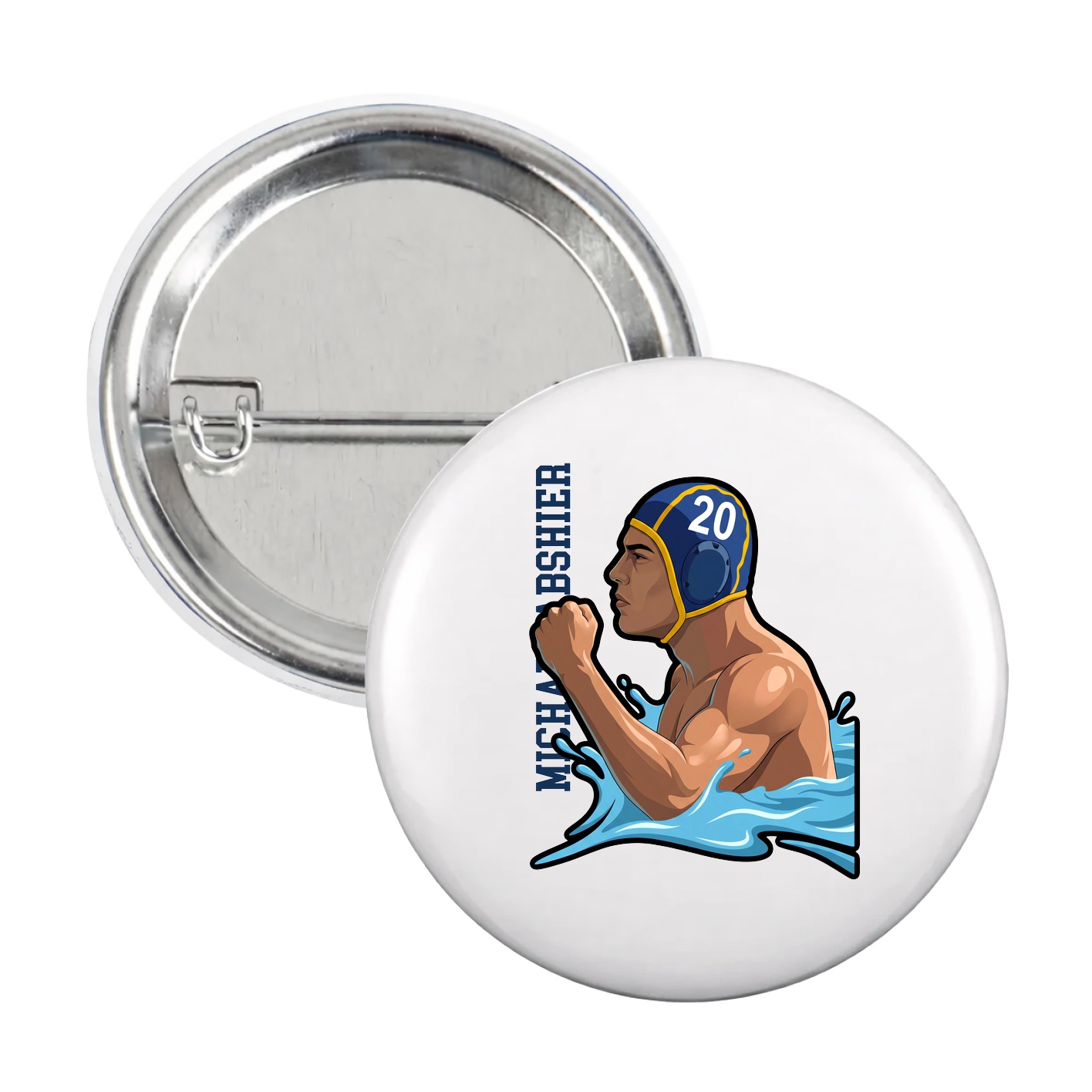 Game Day Button — Name Vertical in White