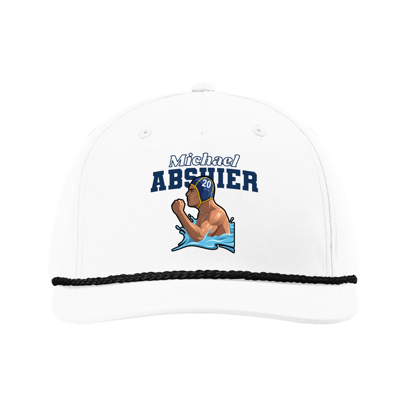 Five-Panel Classic Rope Cap — Name Arch in White