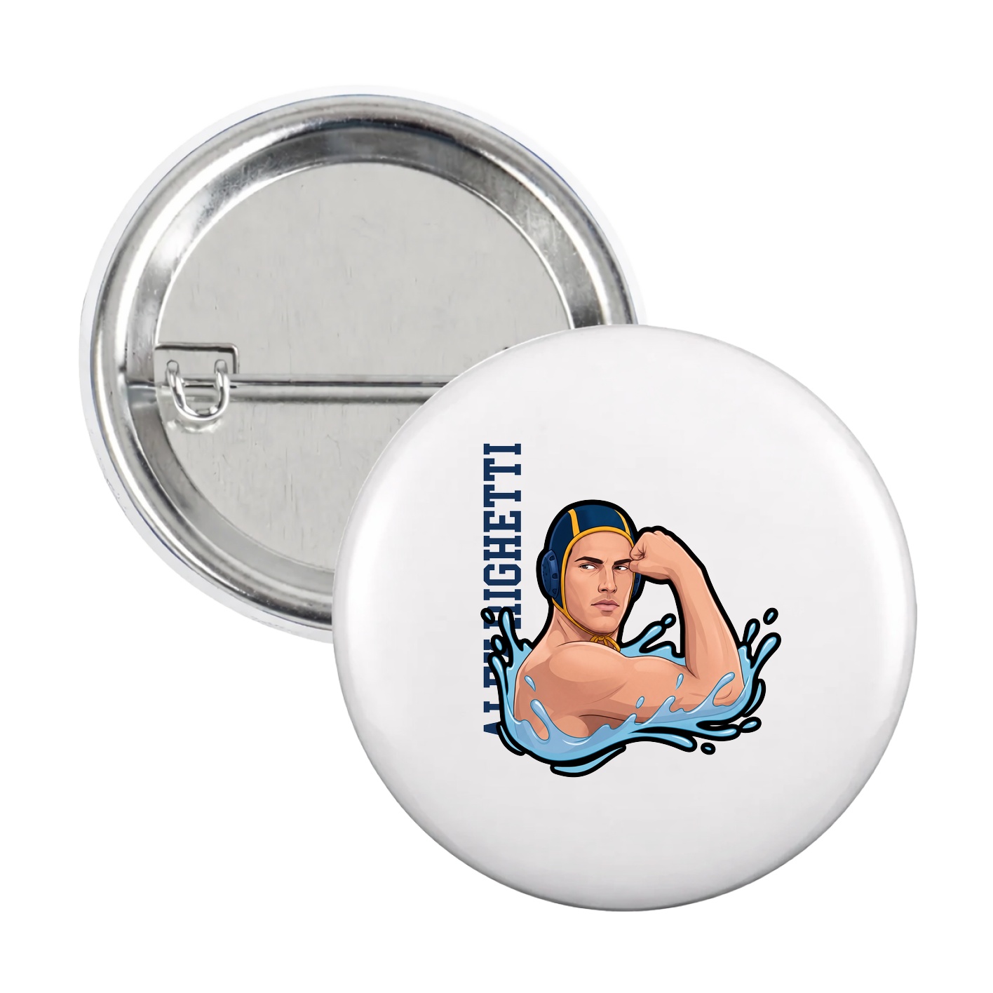 Game Day Button — Name Vertical in White