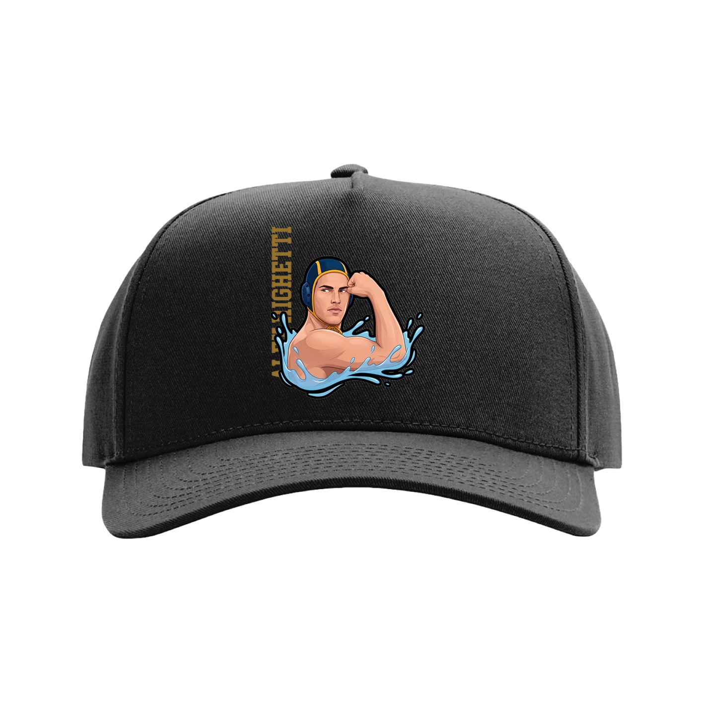 Full Fabric Five-Panel Champ Cap — Name Vertical in Black