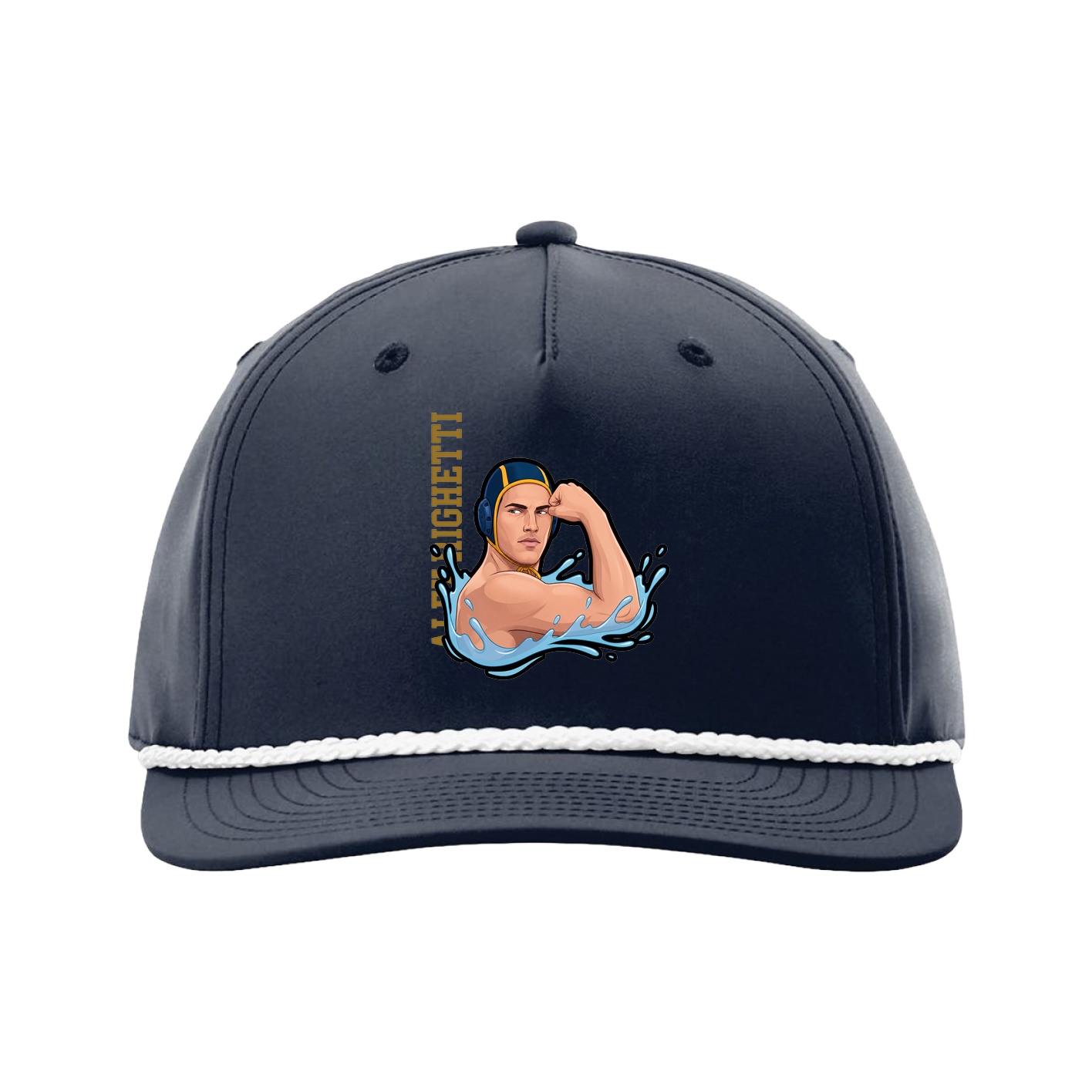 Five-Panel Classic Rope Cap — Name Vertical in Navy