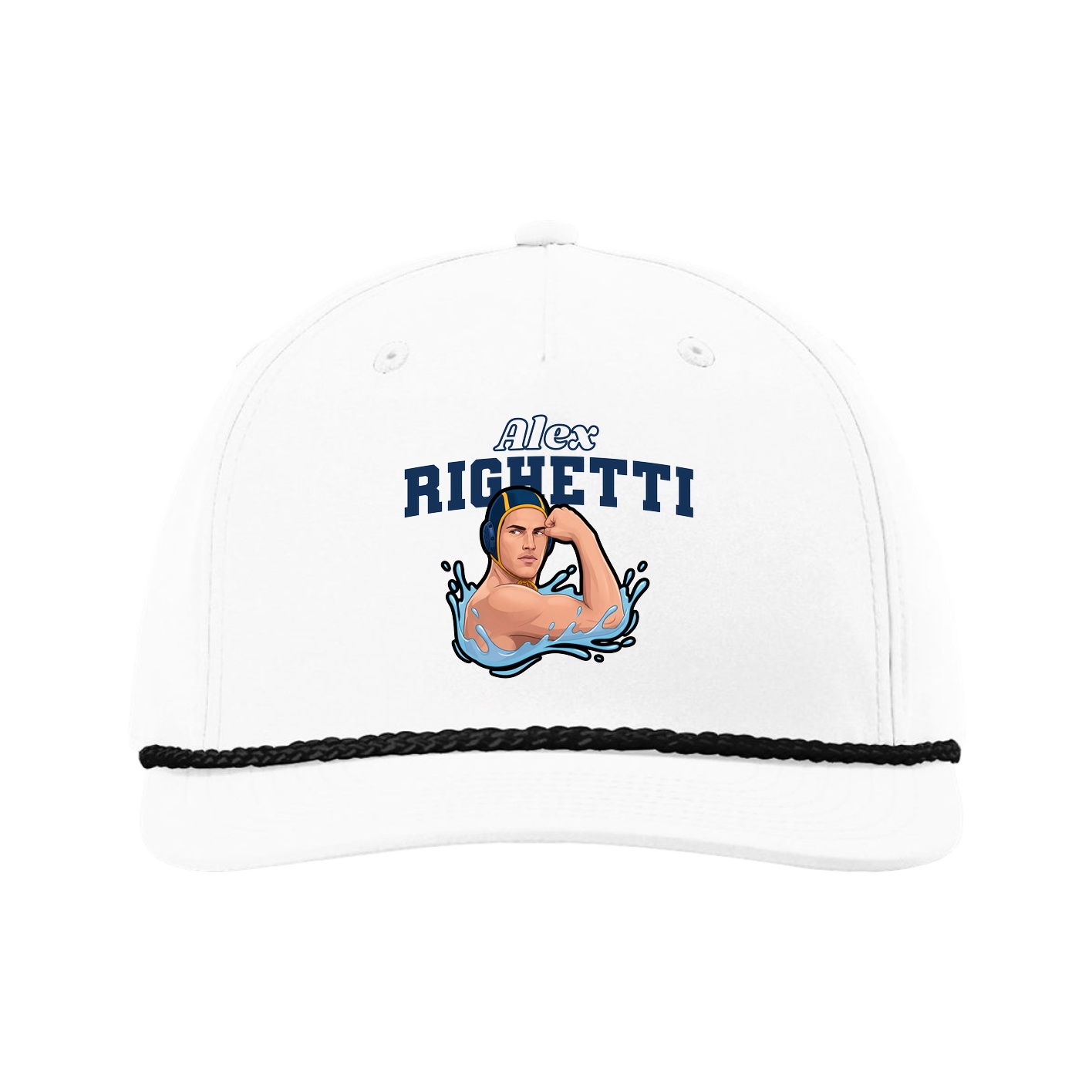 Five-Panel Classic Rope Cap — Name Arch in White