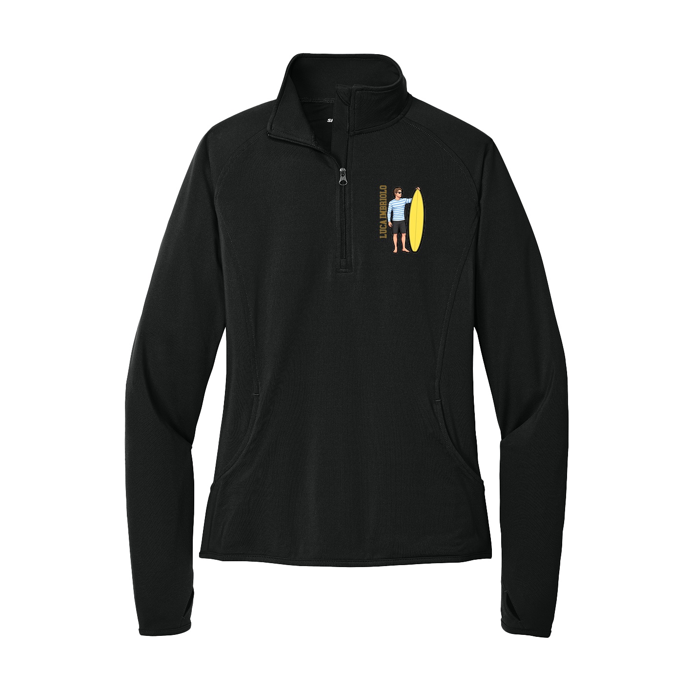 Women's Q-Zip Pullover — Name Vertical in Black