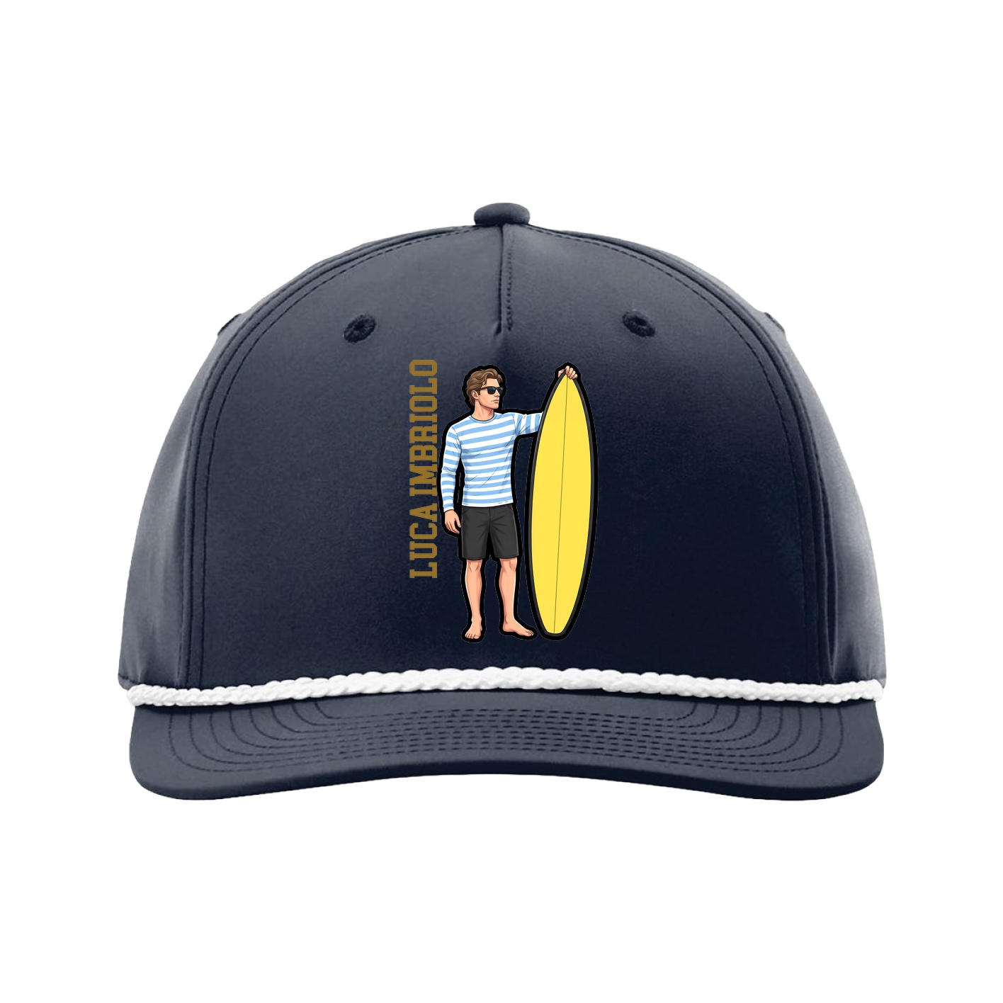 Five-Panel Classic Rope Cap — Name Vertical in Navy