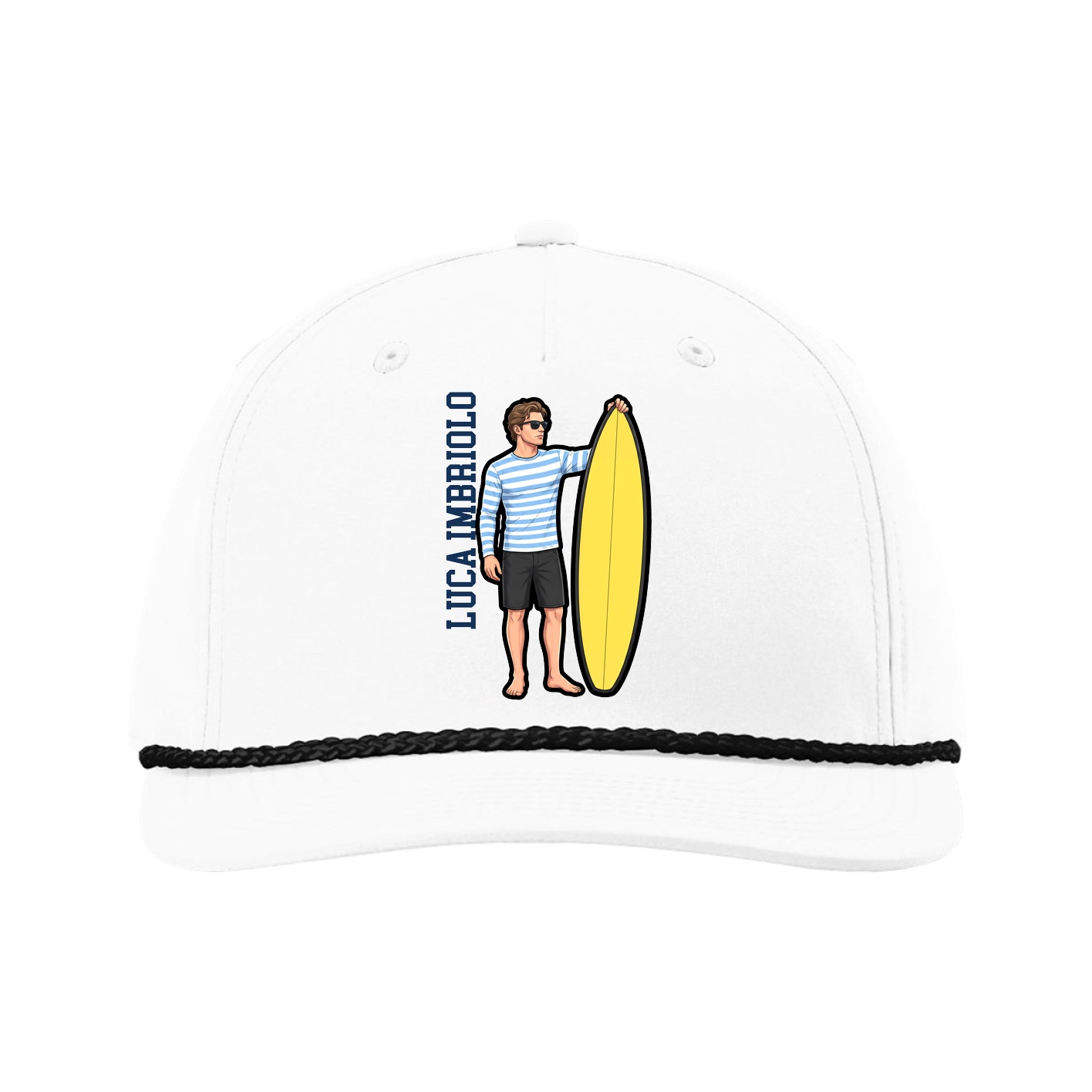 Five-Panel Classic Rope Cap — Name Vertical in White