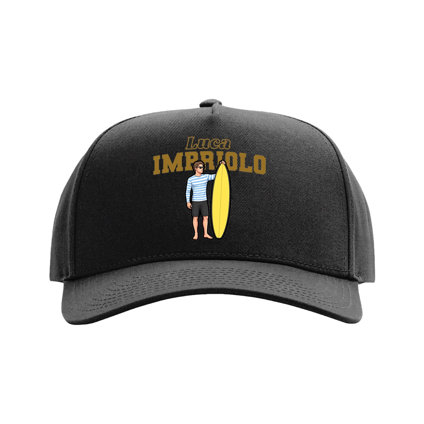 Full Fabric Five-Panel Champ Cap — Name Arch in Black